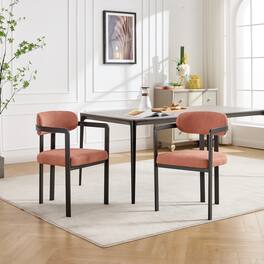 TinyHomie - Modern Dining Room Chairs Set of 2 Mid-Century Upholstered Boucle Kitchen Dining Chairs with Black Metal Legs - Orange