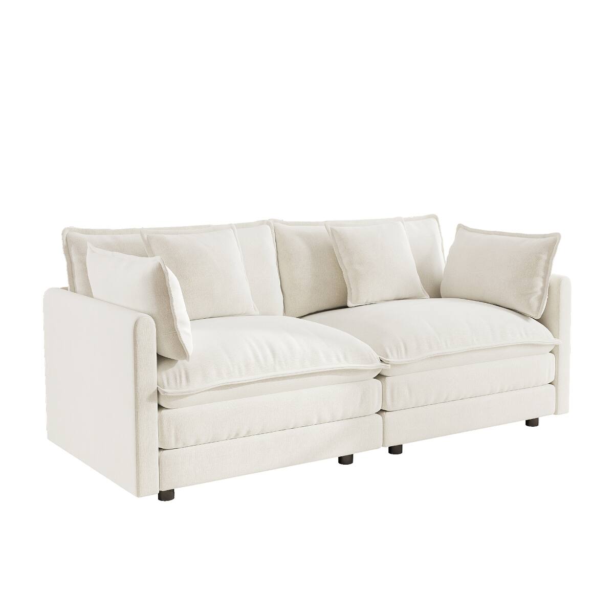 Alt View 2. Ropilly - Ropilly White Chenille Loveseat, Modern Fabric Loveseat Couch with Deep Seat and 4 Pillows - White.