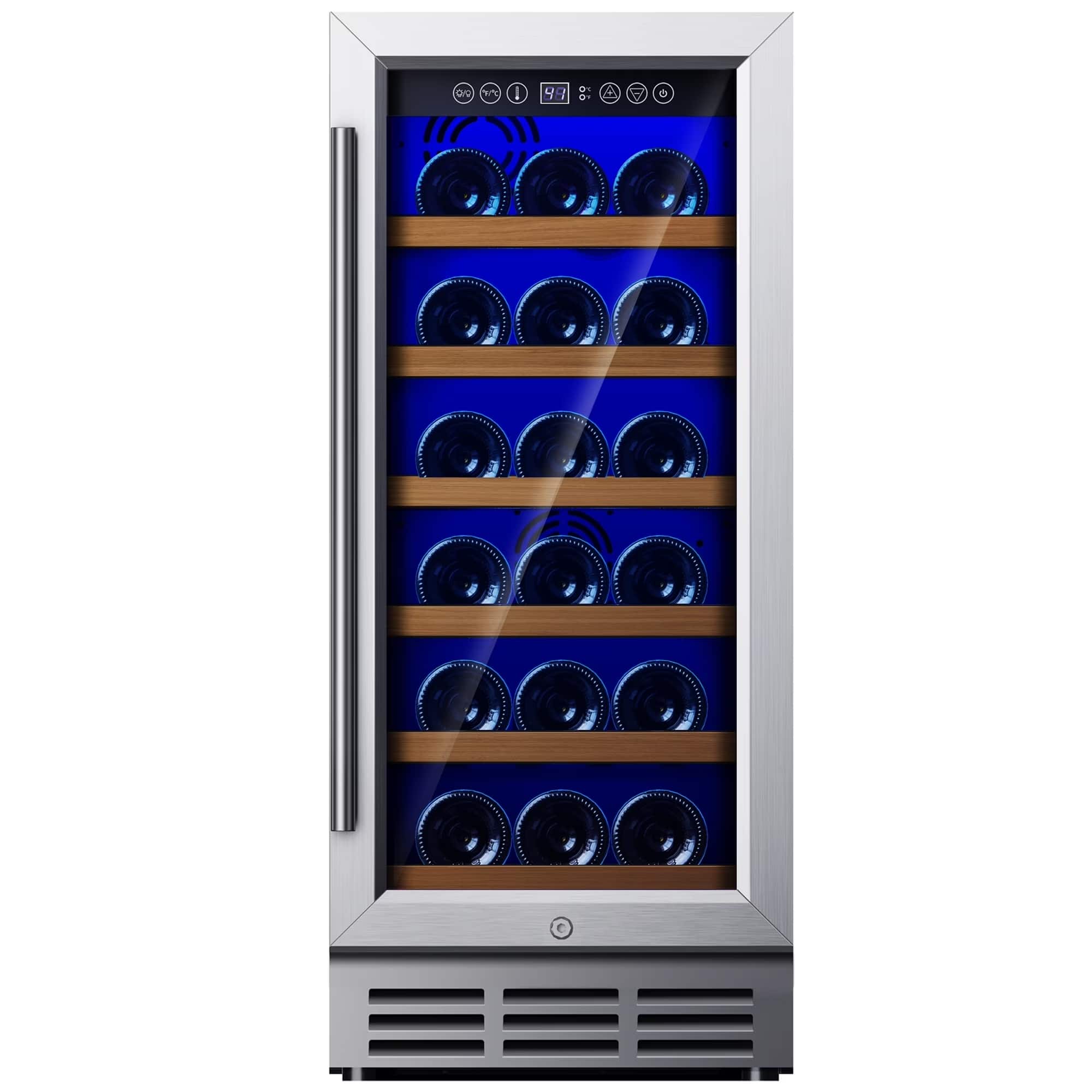 Front. SIMZLIFE - 15 In Under-counter Wine Refrigerator, Digital Temperature Control, Freestanding Chiller with Removable Shelves - Silver.