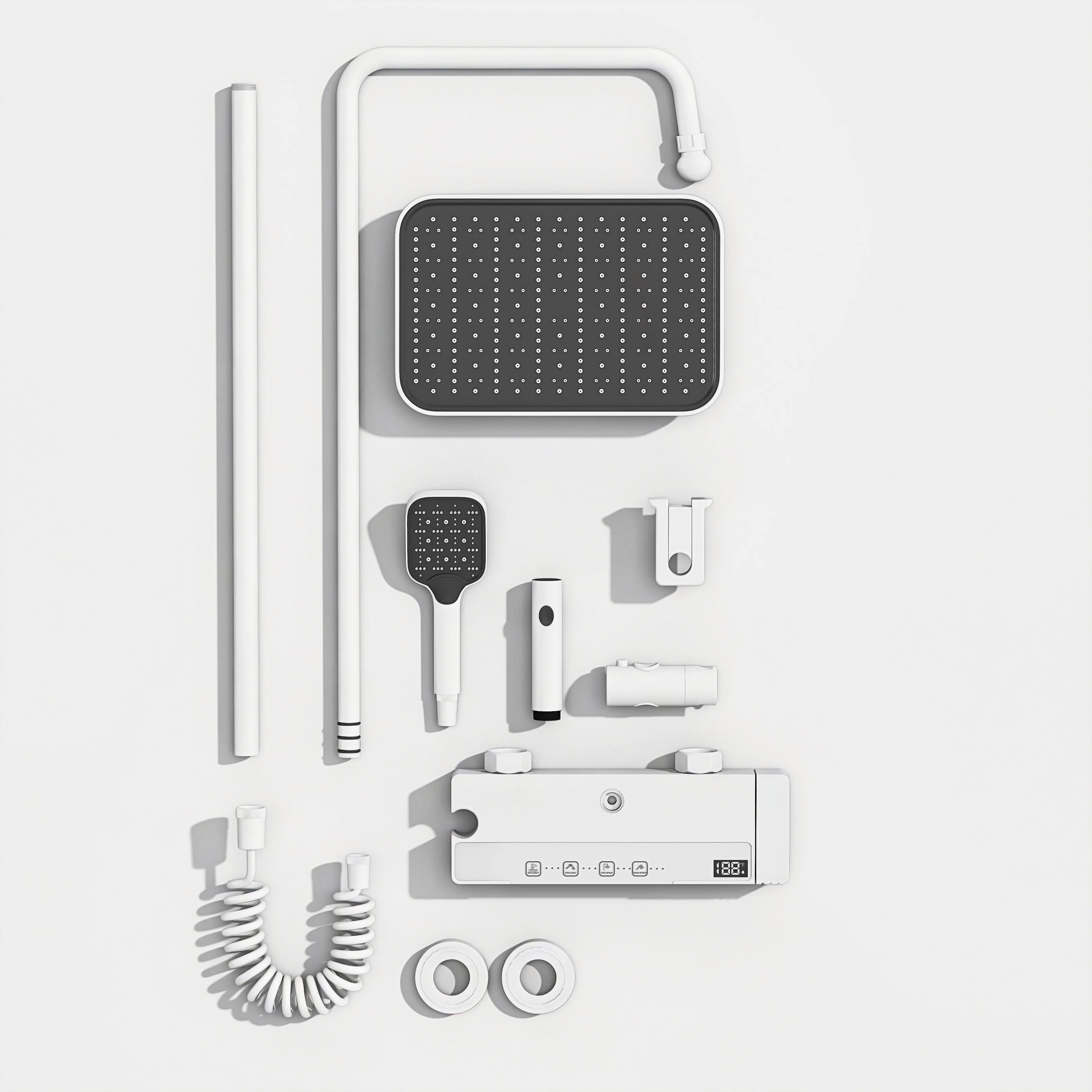 Alt View 6. Famapy - Thermostatic Shower System with LED Temperature Display 4-Mode Rainfall Shower Combo with Handheld,Waterfall&Spray Gun - White.