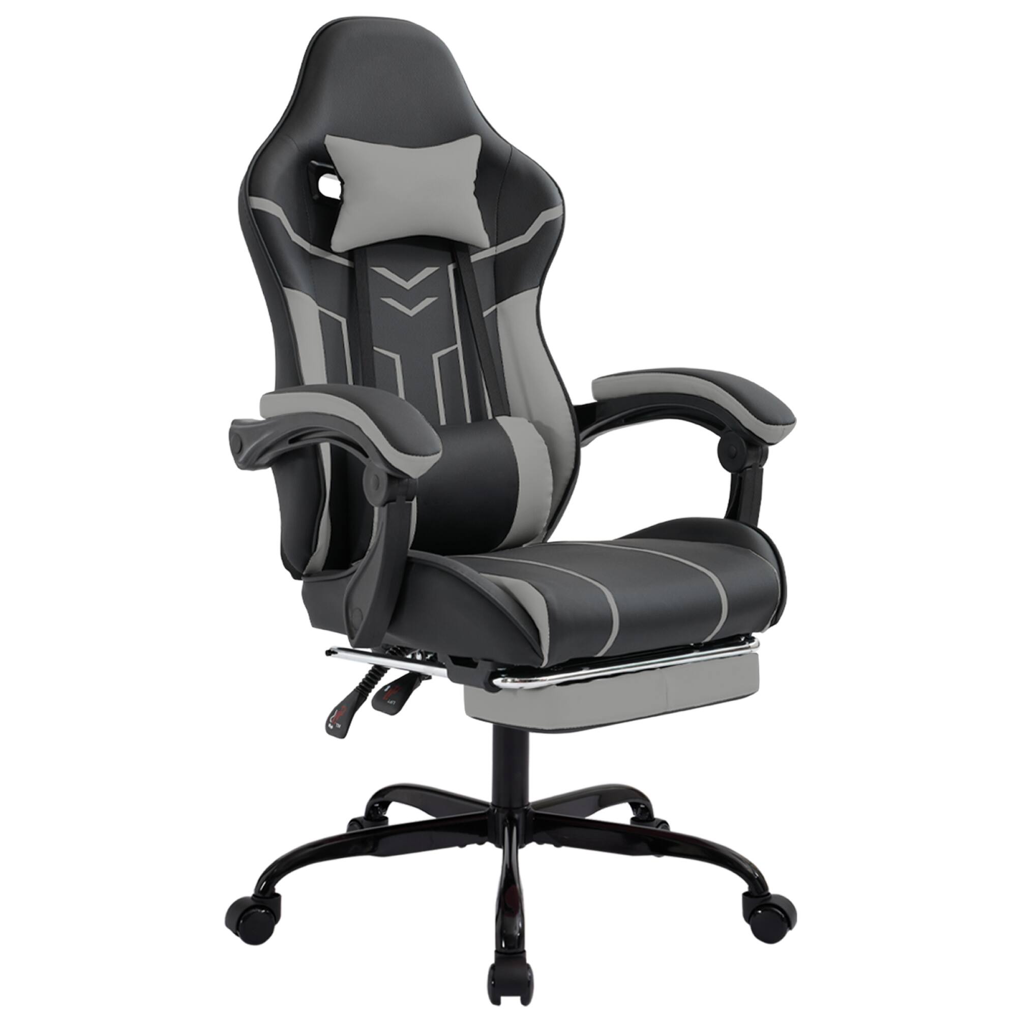 Angle. GOODSILO - Ergonomic Gaming Chair with Lumbar Support and Retractable Footrest for Enhanced Comfort and Posture - Black+Gray.