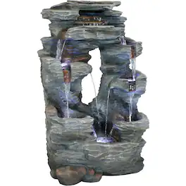 Sunnydaze - Dual Cascading Rock Waterfall Fountain with LED Lights - 39 in - Gray