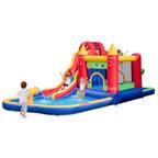 Costway 9-in-1 Inflatable Bounce Castle with Waterslide Splash Pool for 3+ without Blower - Multicolor