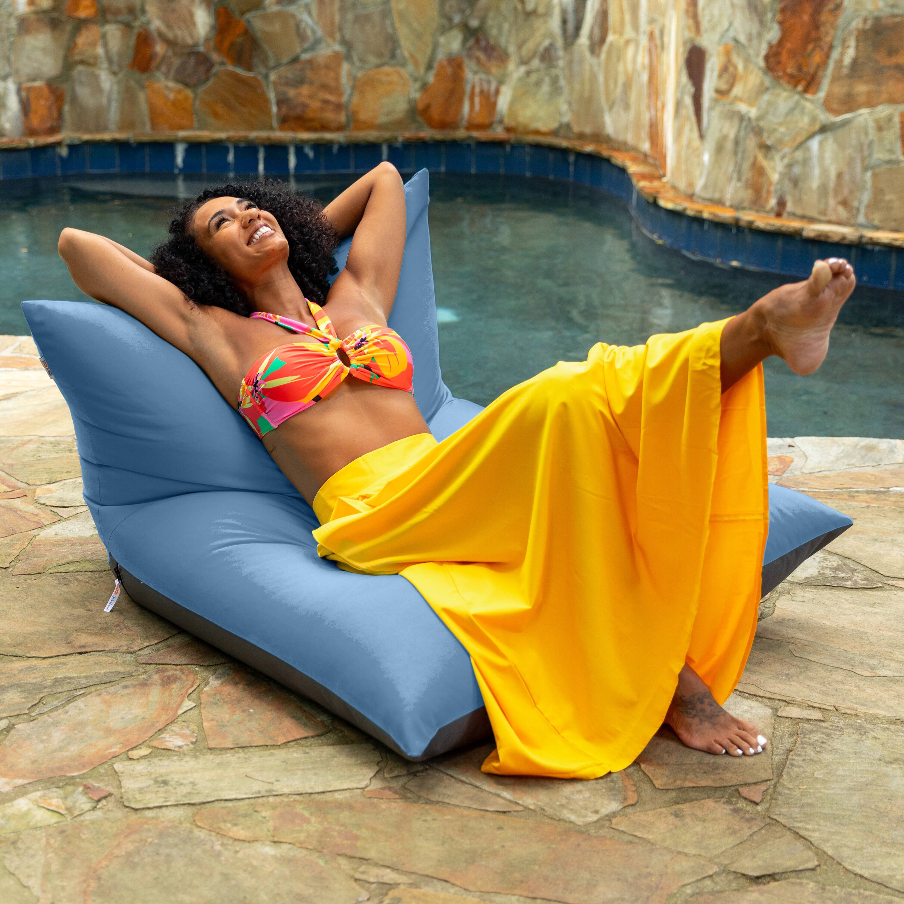 Left. Jaxx - Jaxx Finster Outdoor Bean Bag Lounge Chair - Sunbrella Ocean - Sunbrella Ocean.