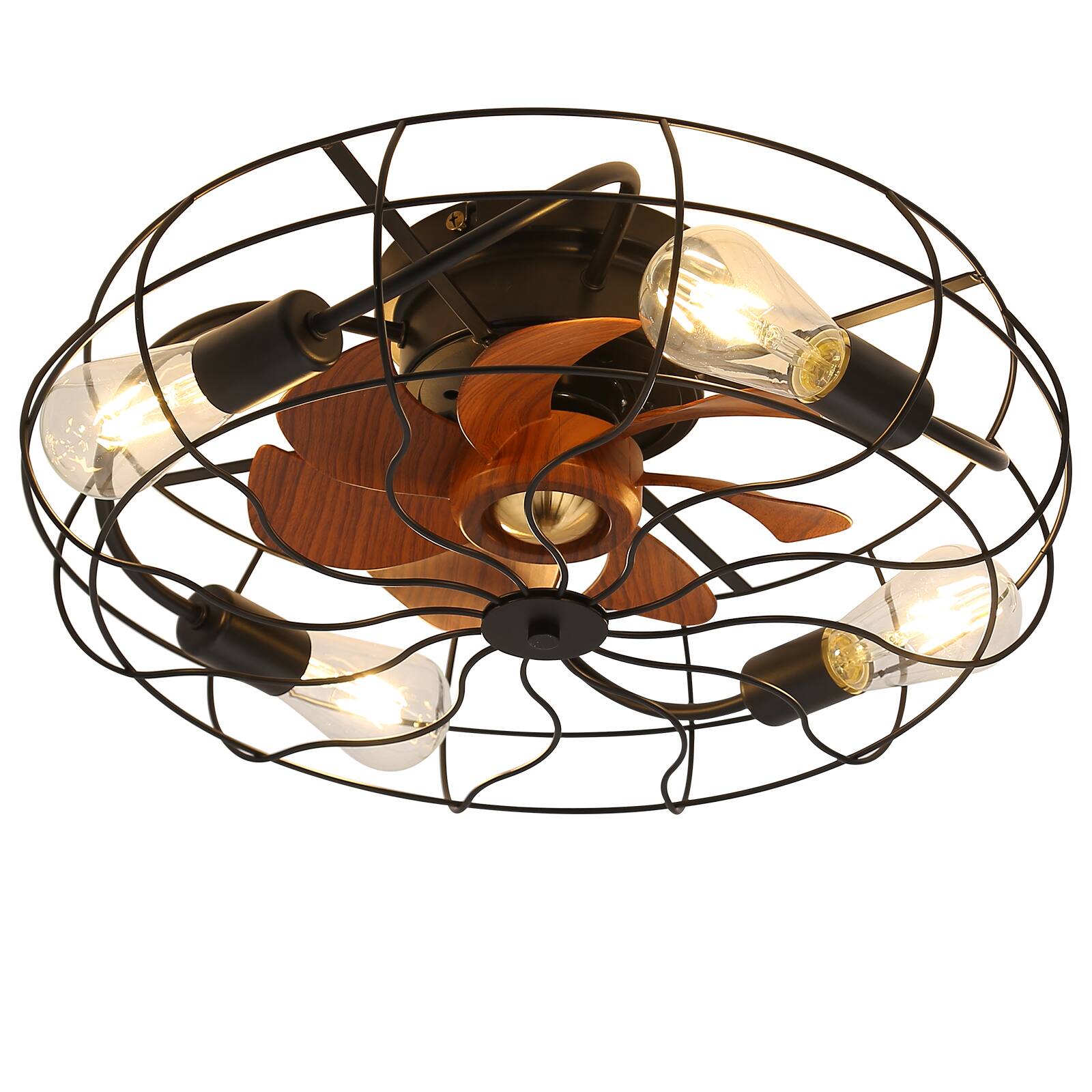 Alt View 4. Sofucor - Caged Ceiling Fan Light with Remote 20" Small Flush Ceiling Fan 7 Enclosed Blades & 6 Wind Speeds for Bedroom Kitchen - Black.