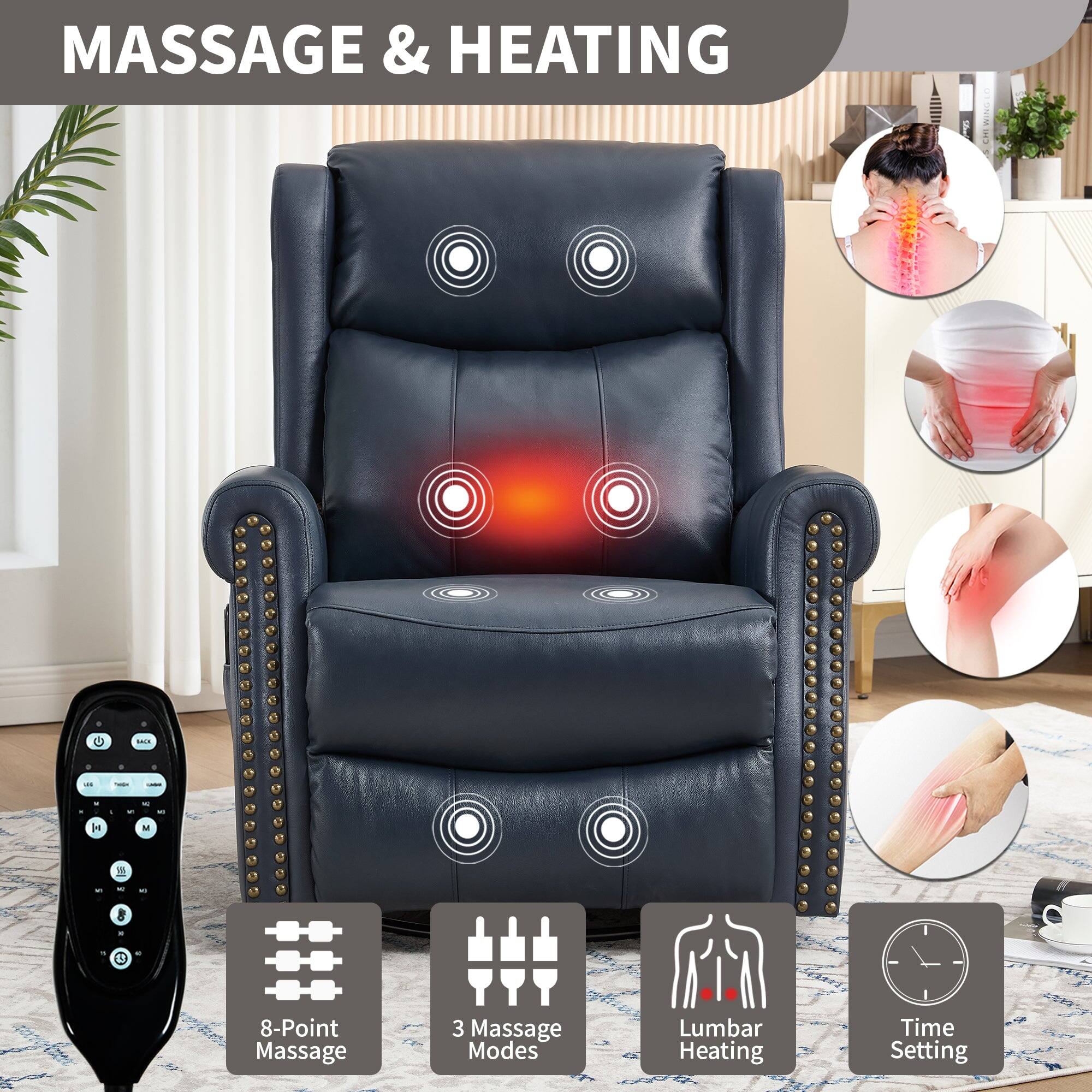 MASSAGE & HEATING

- 8-Point Massage
- 3 Massage Modes
- Lumbar Heating
- Time Setting