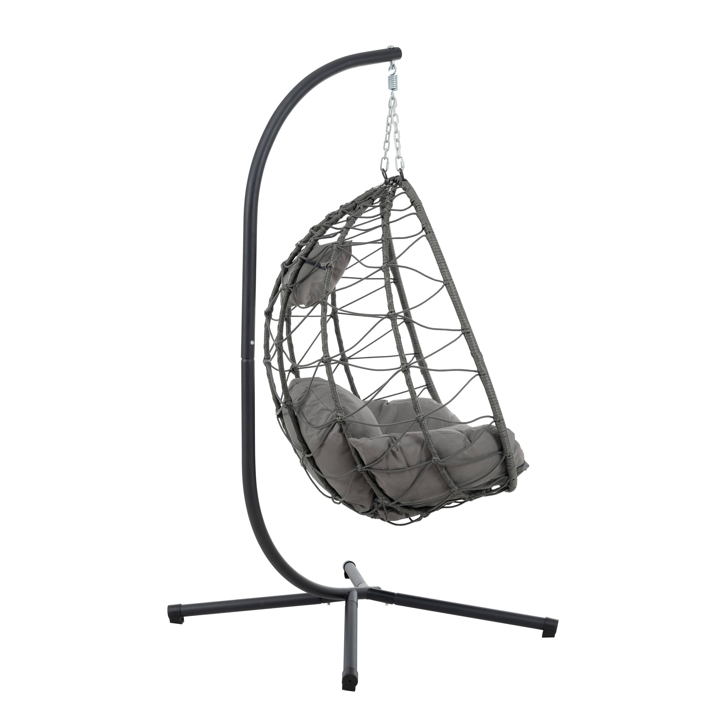 Angle. APRILSOUL - Egg Chair with Stand Indoor Outdoor Swing Chair Patio Wicker Hanging Egg Chair with Stand - Brown.