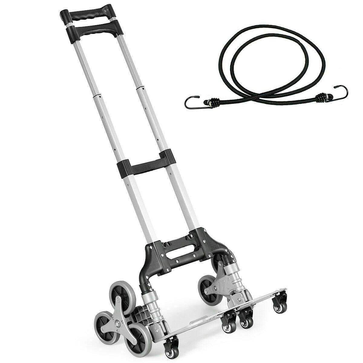 Front. Costway - Folding Stair Climbing Cart Portable Hand Truck Utility Dolly with Bungee Cord - Black/Silver.