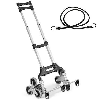 Front. Costway - Folding Stair Climbing Cart Portable Hand Truck Utility Dolly with Bungee Cord - Black/Silver.