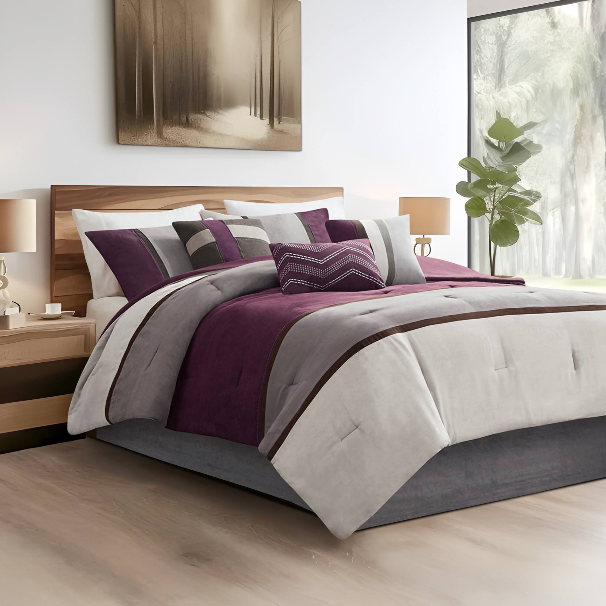 Alt View 4. Gracie Mills - Gracie Mills Kimberly 7-Piece Contemporary Microsuede Comforter Set - Purple.