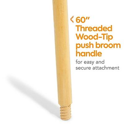 60" Threaded Wood-Tip push broom handle for easy and secure attachment
