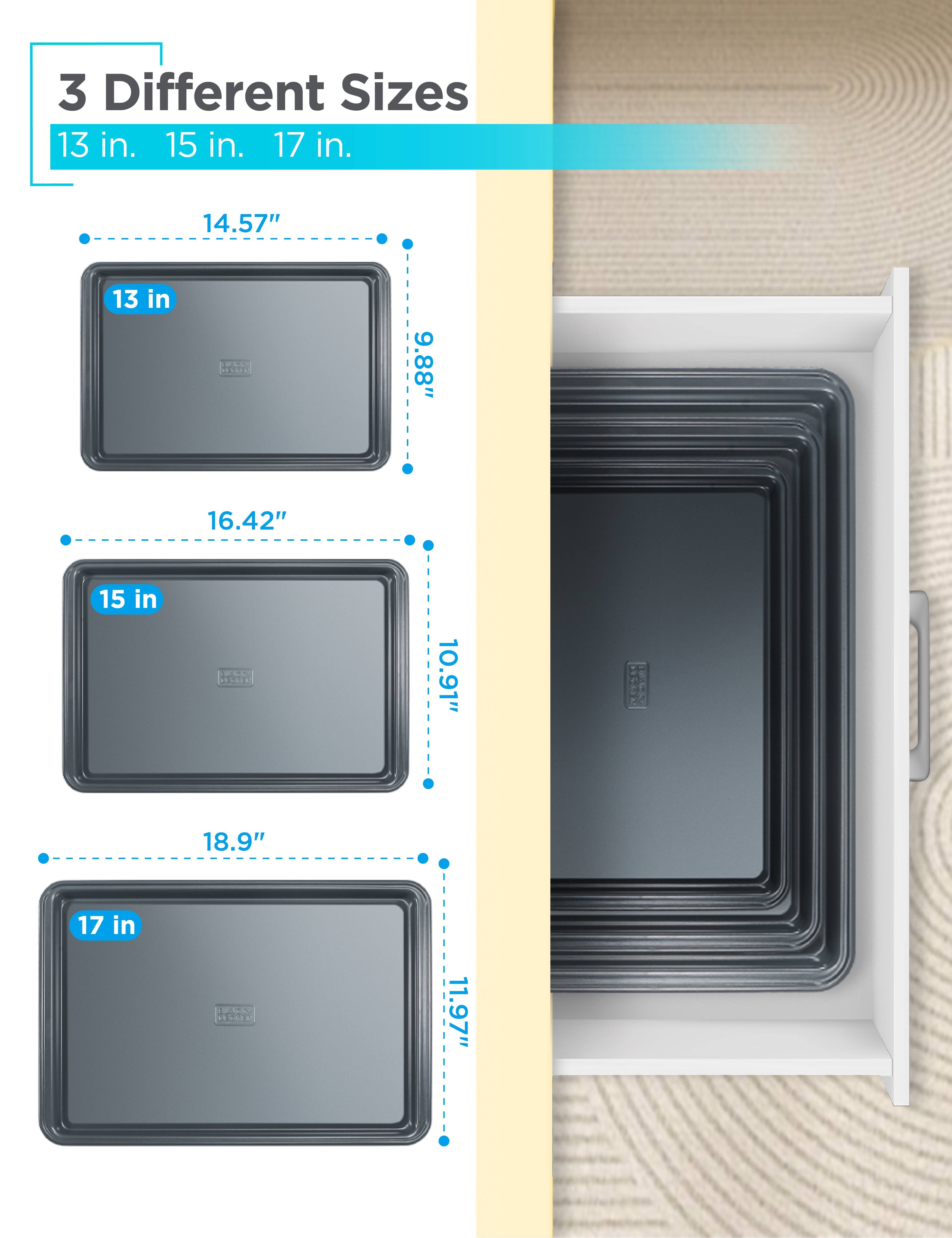 Black+Decker - 3-Piece Carbon Steel Baking Sheet Set, Includes 13”, 15”, 17” Cookie Sheets for Baking - Black - Thumbnail 2