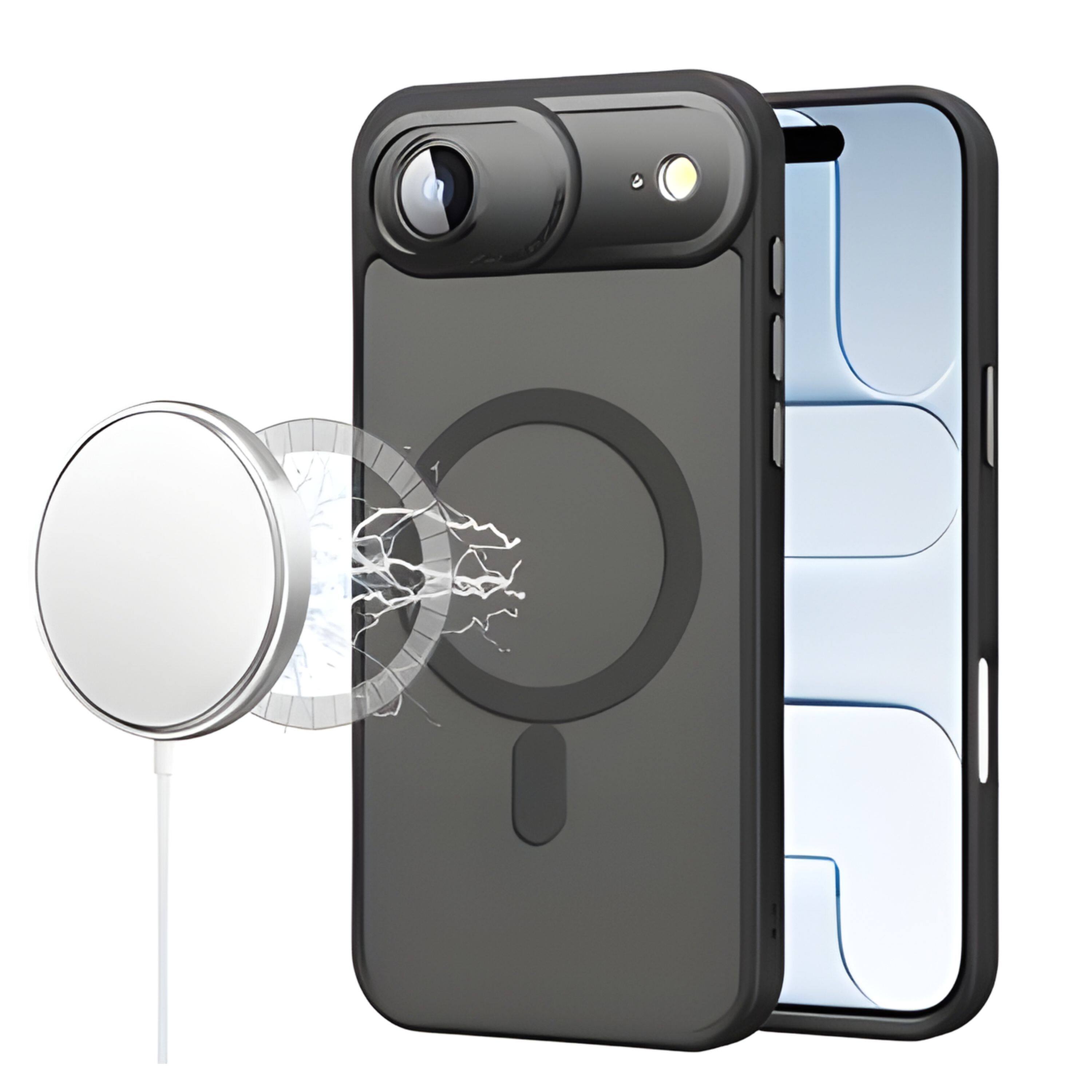 Angle. Kitcheniva - Magnetic Circle Metal Glass Camera Lens Phone Case With Tempered Glass For iPhone Air Black - Black.