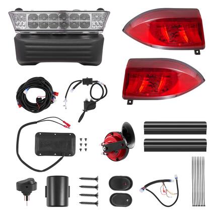 Front. VEVOR - Golf Cart Light Kit, 12V, Street Legal LED Headlight and Taillight Kit with Wiring Harness, Turn Signals, Hazard Light - Black.