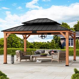 Modern Shade Outdoor Living Spaces - Modern Shade Outdoor Gazebo 13' x 15' Cedar Framed Gazebo with Double Galvanize Roof - Brown+Black