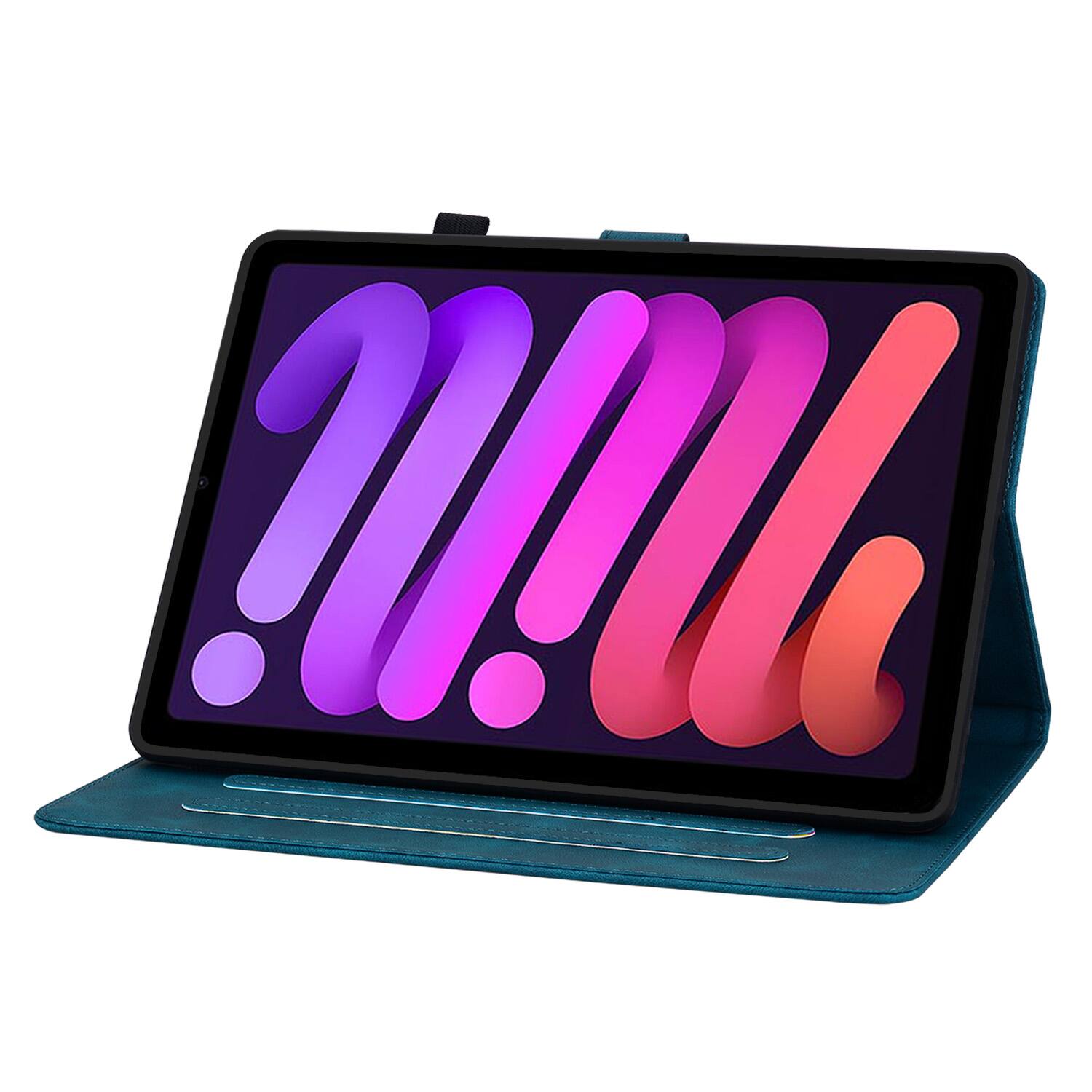 Back. Dteck - Case for Apple iPad mini (A17 Pro) 2024 & iPad mini 6th Gen 8.3" 2021,Embossed Pattern PU Leather Flip Card Holder Cover - Darkblue.