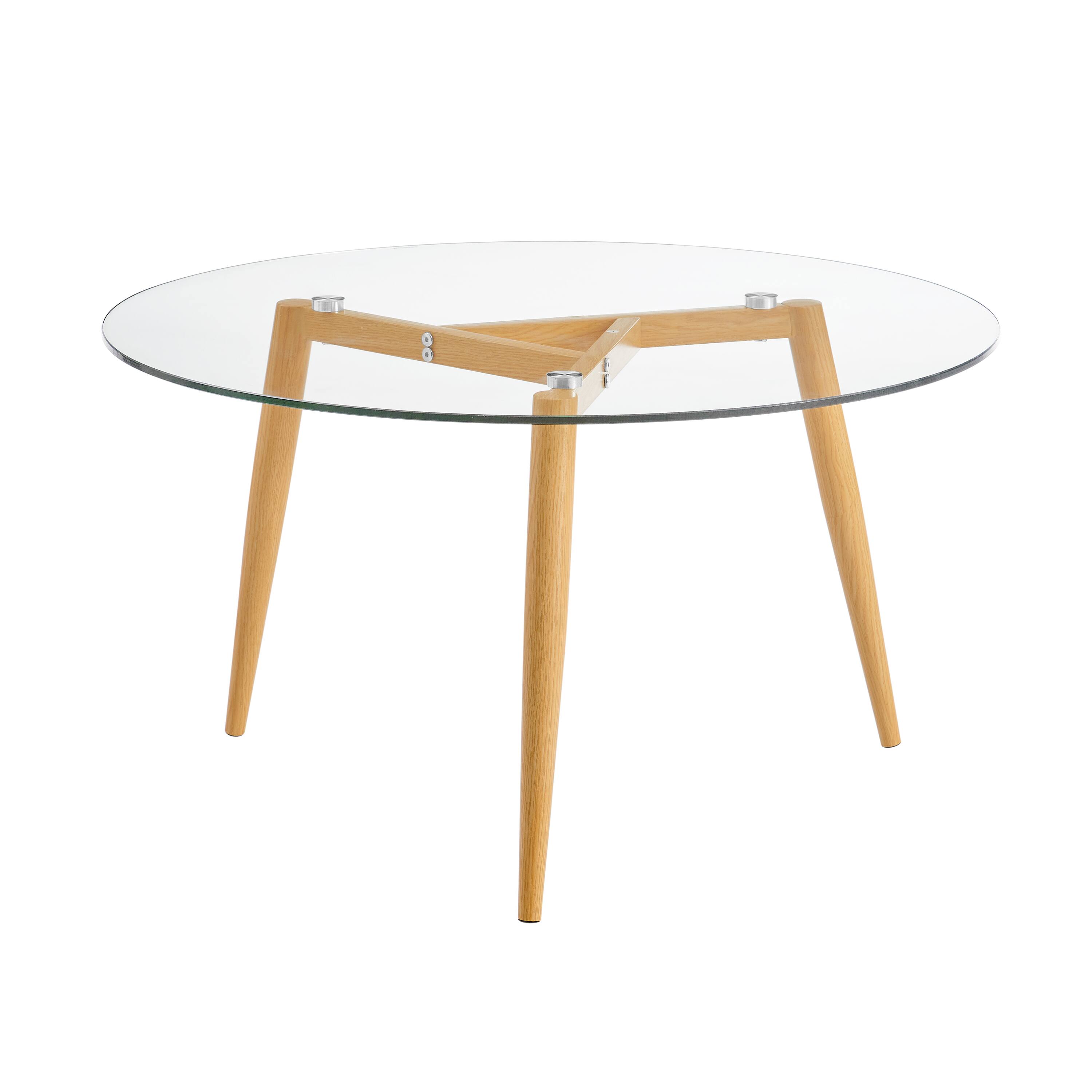 Front. Danya B - Van Beuren Coffee Table with Taper Legs and Clear Glass Tabletop - Beech - Beech, Clear.