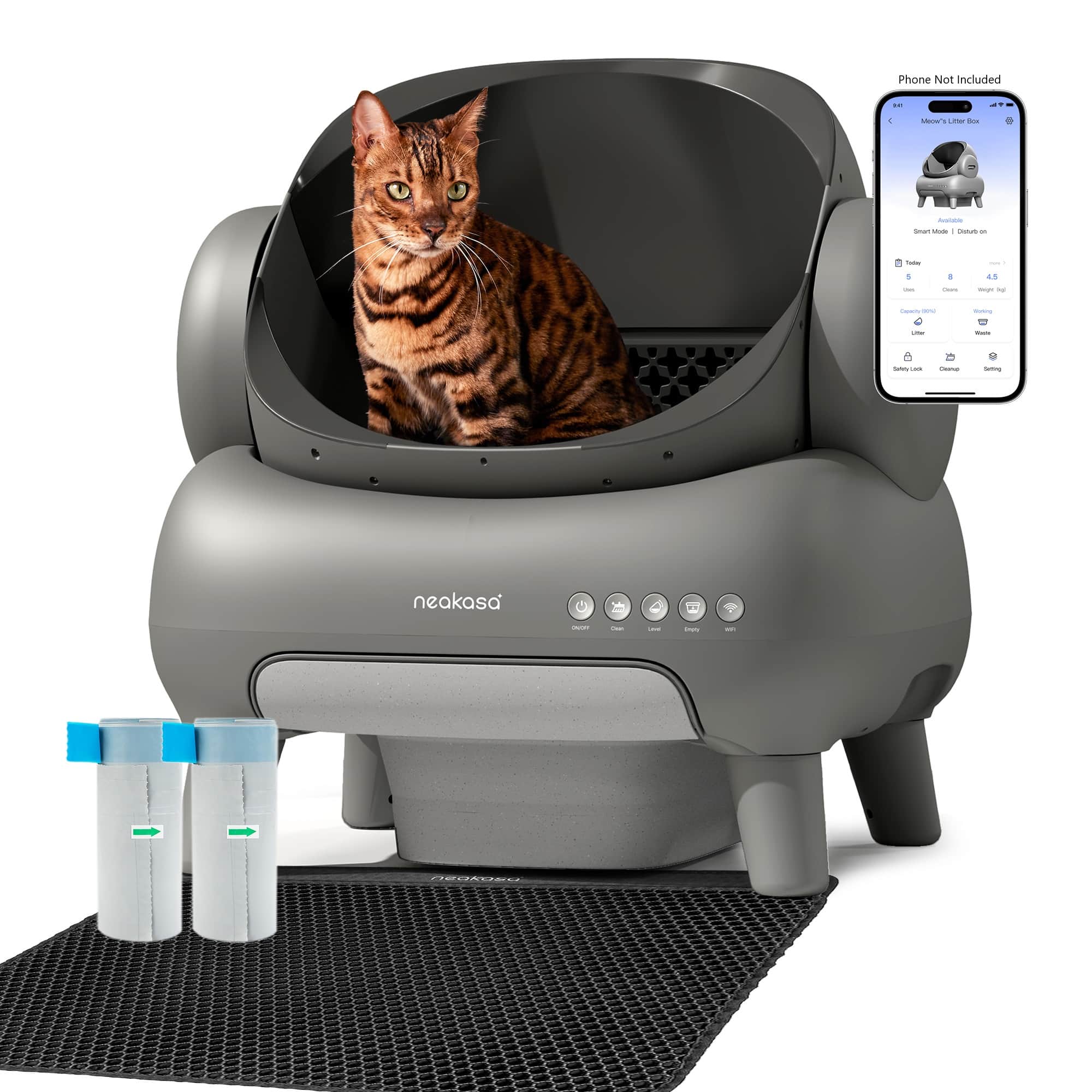 NEAKASA - M1 Open-Top Self-Cleaning Smart App-Controlled Odor-Free Cat Litter Box with Extended Capacity - Charcoal - Front_Zoom