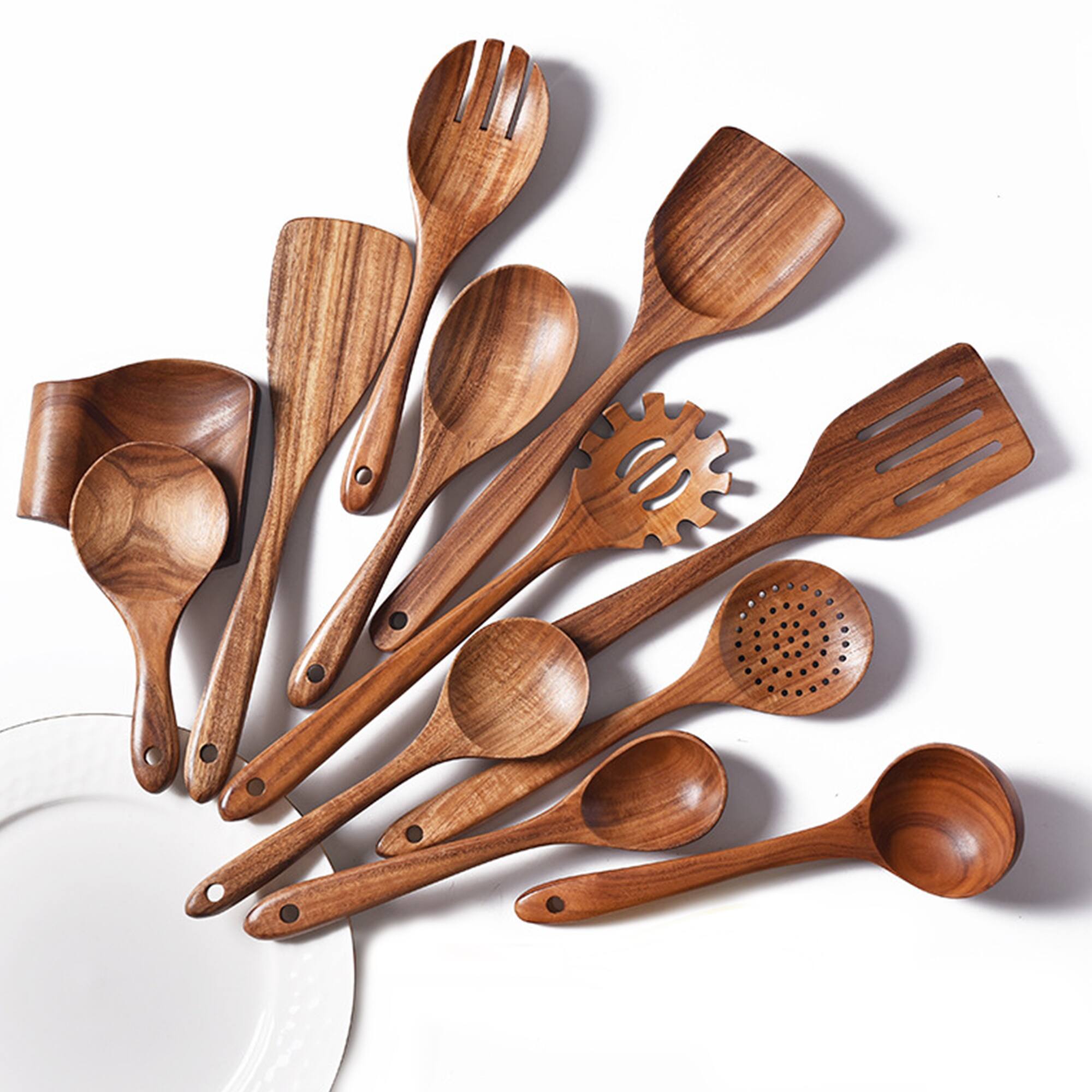 Angle. Sugift - 13-Piece Wooden Spoons for Cooking - Brwon.