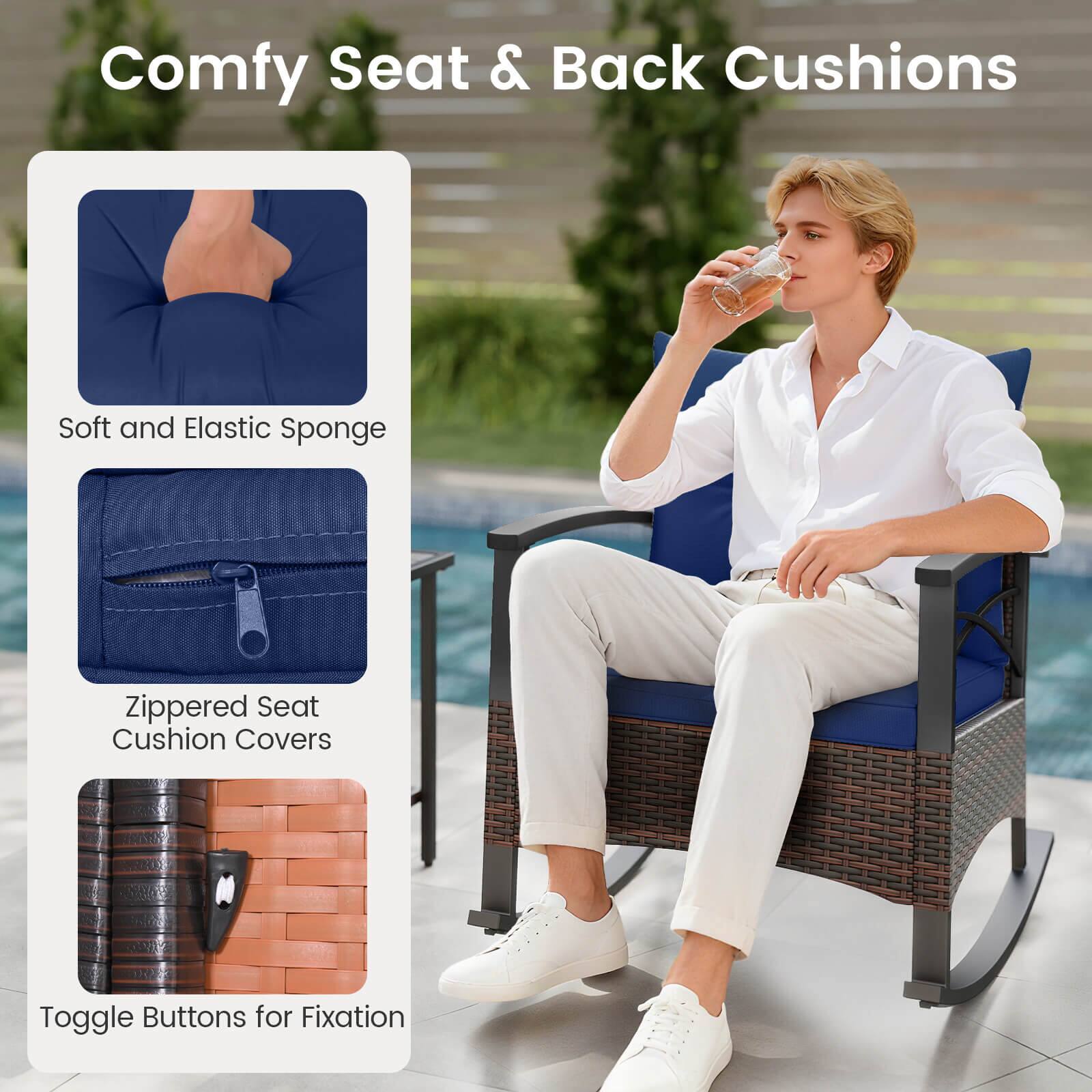 Comfy Seat & Back Cushions

- Soft and Elastic Sponge
- Zippered Seat Cushion Covers
- Toggle Buttons for Fixation