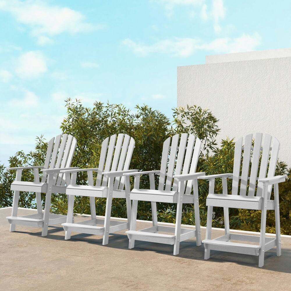 Angle. Pefilos - HDPE Patio Chair, Ergonomic Bar Stool with Comfortable Armrests and Extra Footrest - White.