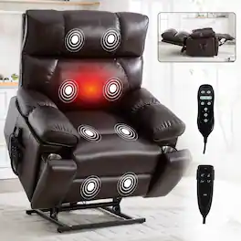 Ropilly - Dual Motor Power Lift Recliner Oversized 350 LBS Heated Massage Chair - Brown