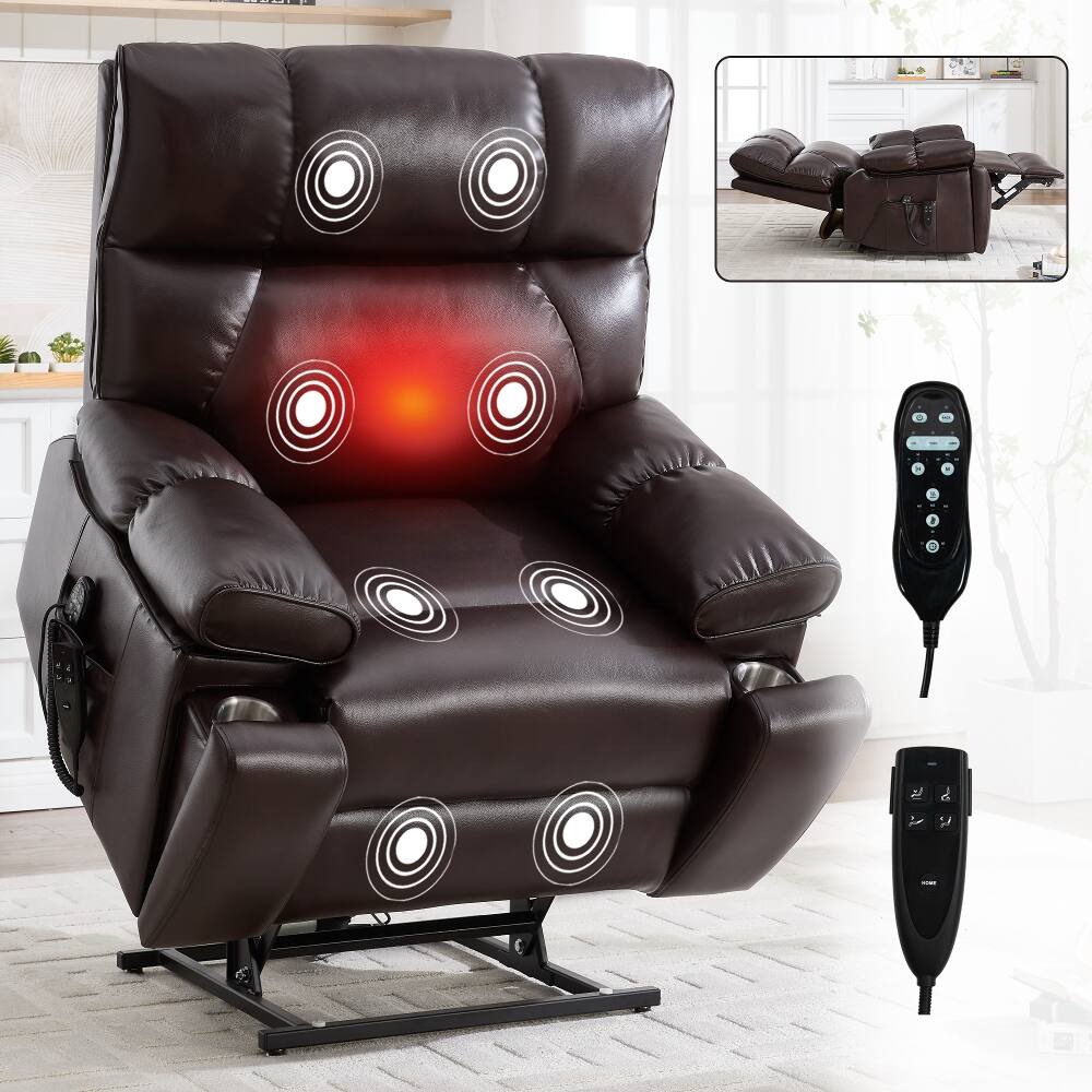 Front. Ropilly - Ropilly Dual Motor Power Lift Recliner Oversized 350 LBS Heated Massage Chair - Brown.