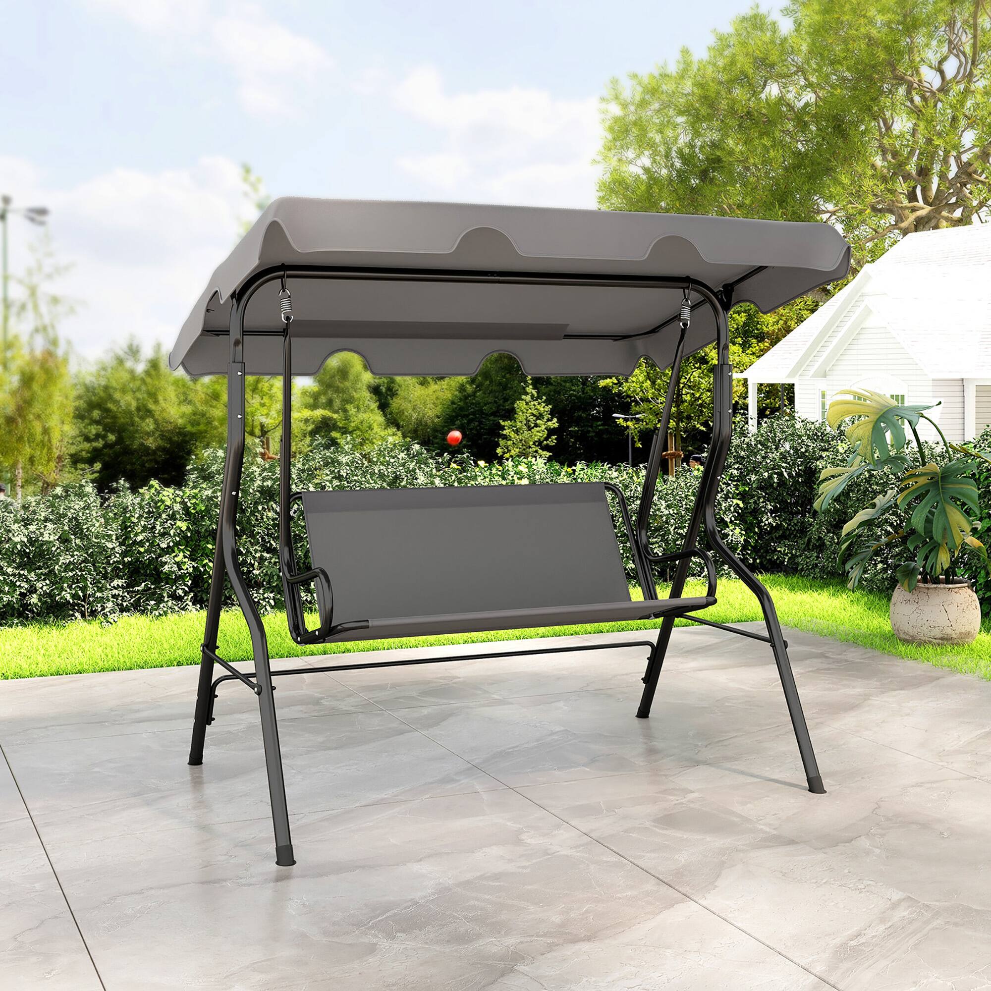 Alt View 8. Gymax - Gymax 3-Person Swing Chair Porch Swing Seat w/ Adjustable Canopy Removable Cushion Gray - Gray.