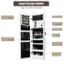 Large Storage Cabinet Keep All Jewelry Organized 70 slots and 65 holes for earrings 60 slots for rings 1 makeup mirror with 1 cosmetics tray 16 hooks for lipsticks 1 18 hooks for necklace & bracelet 3 shelves with 2 compartments 1 shelf with 4 compartments