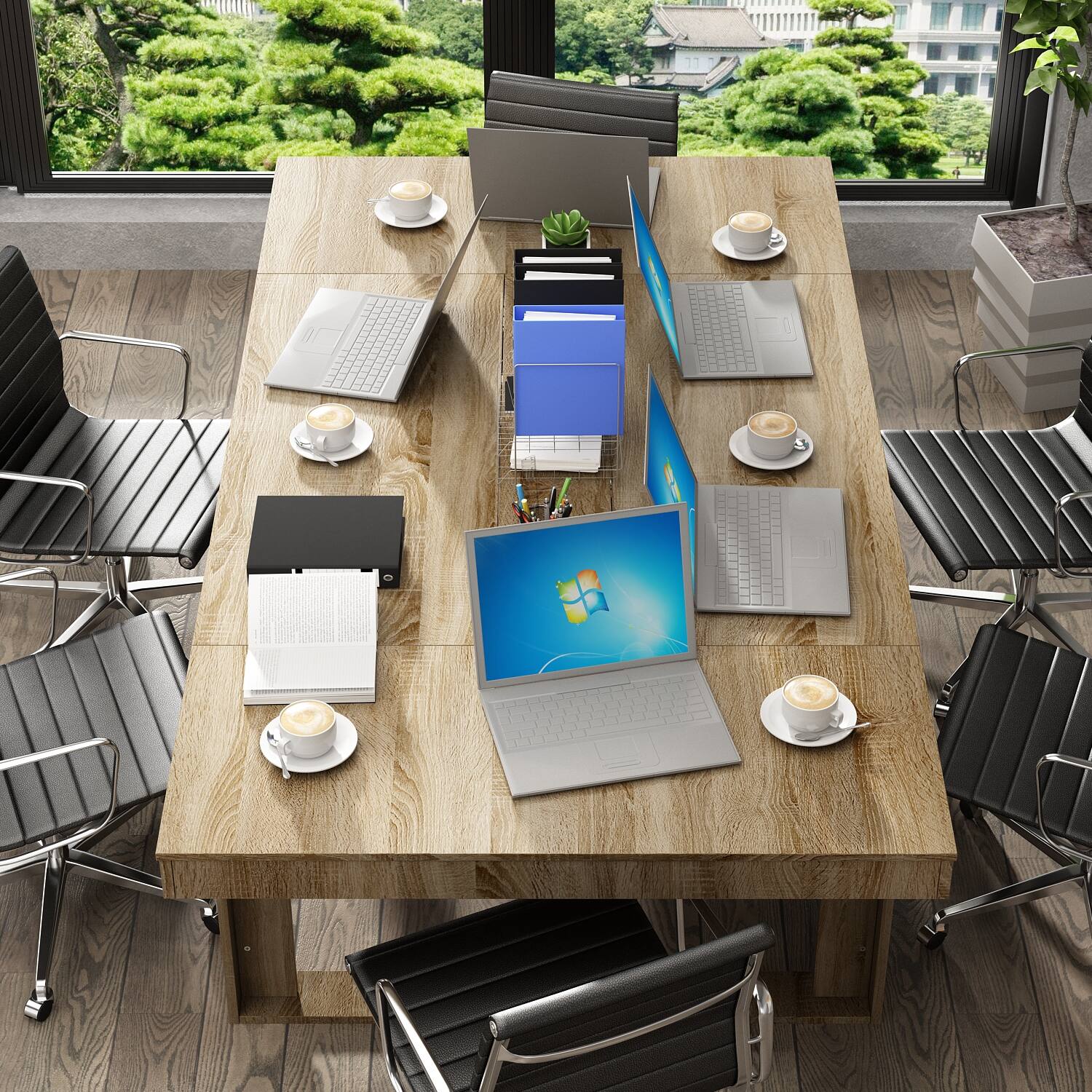 Alt View 5. FUFU&GAGA - FUFU&GAGA Modern Office Conference Table - Multipurpose Meeting, Team Collaboration & Workspace Desk - Wooden.