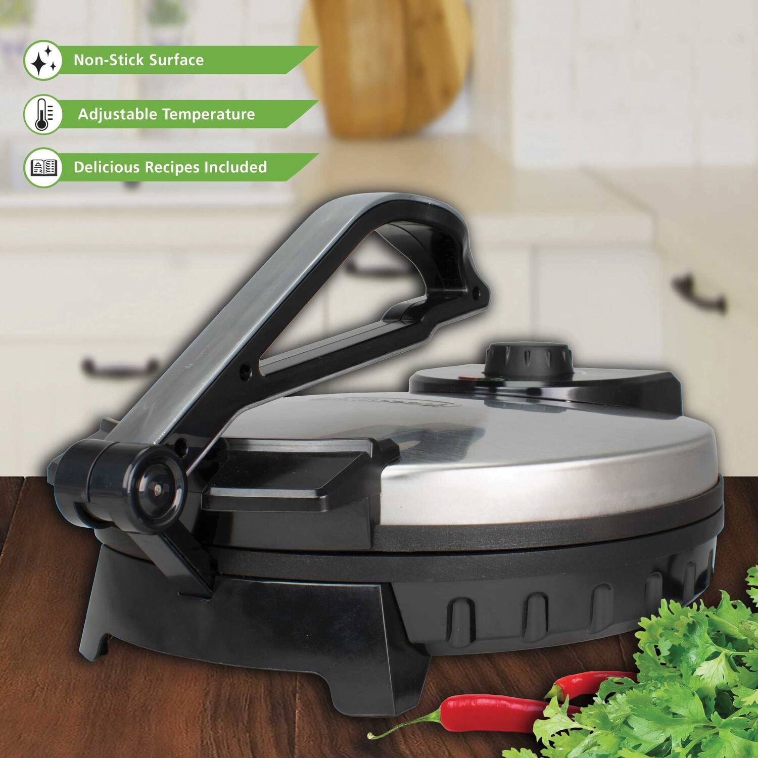 Non-Stick Surface  
Adjustable Temperature  
Delicious Recipes Included