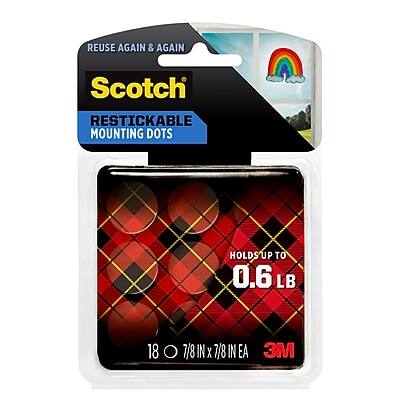 REUSE AGAIN & AGAIN  
Scotch  
RESTICKABLE MOUNTING DOTS  
HOLDS UP TO 0.6 LB  
18 7/8 IN X 7/8 IN EA  
3M