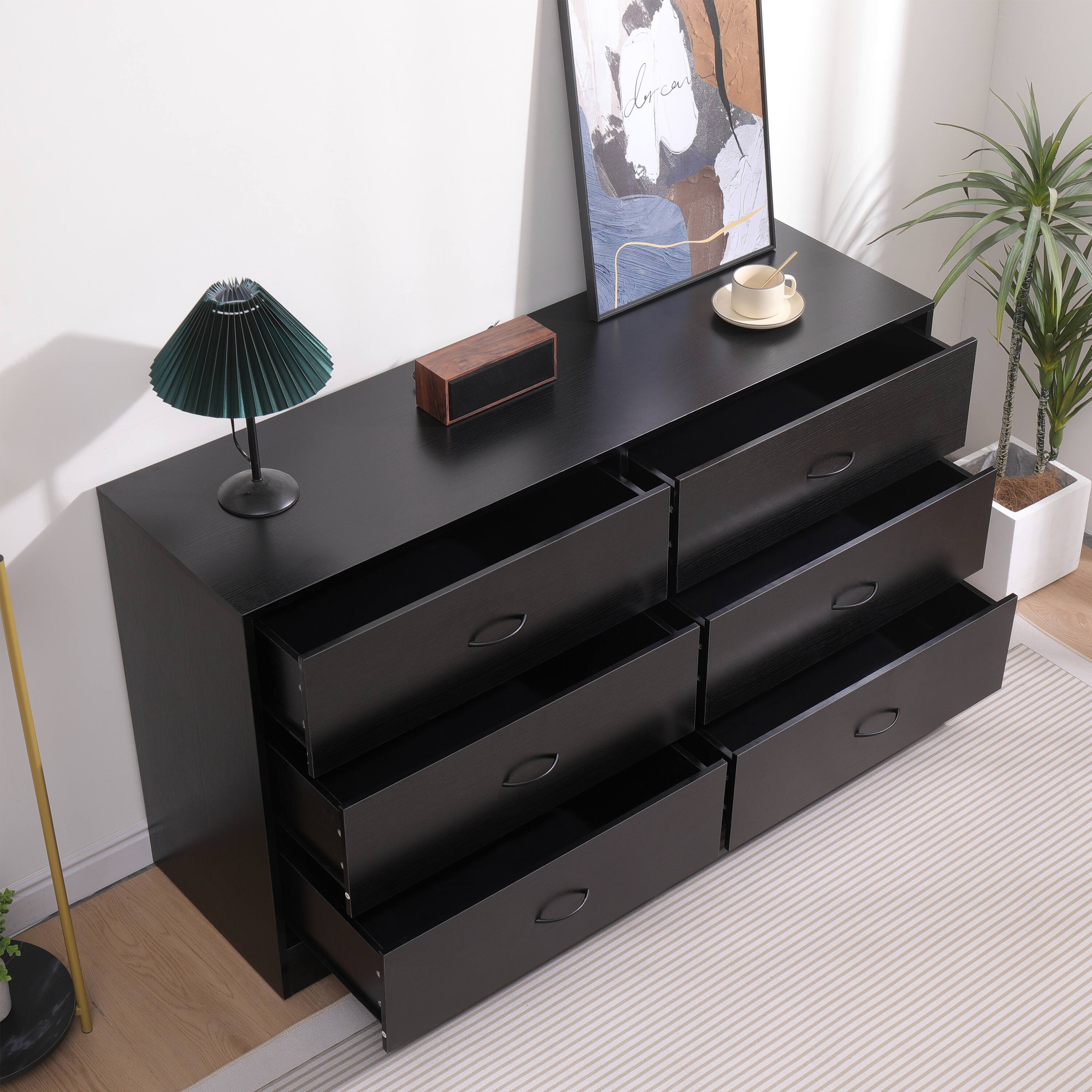 Alt View 5. SKONYON - Modern 6 Drawer Wood Dresser for Bedroom - Black.