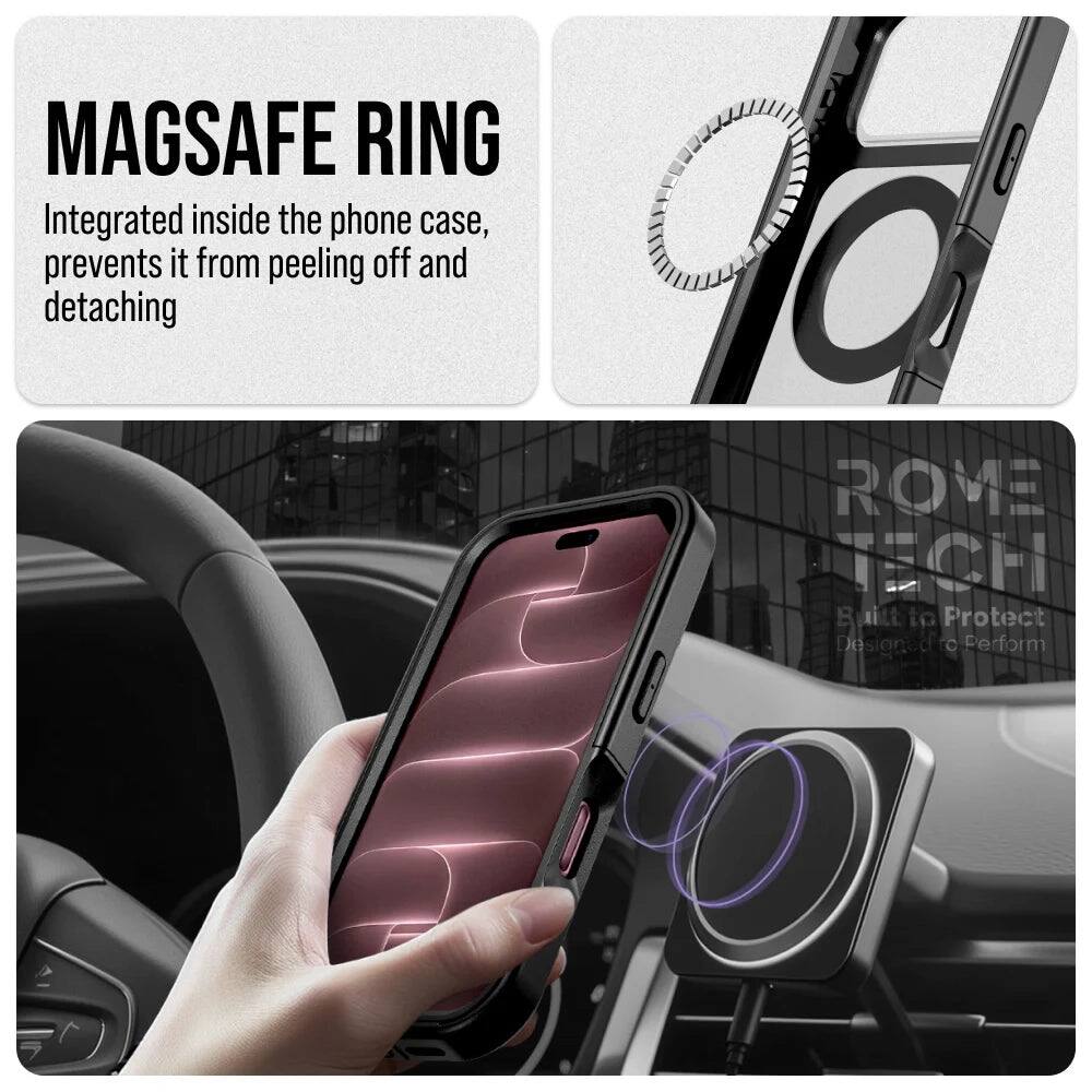 MAGSAFE RING  
Integrated inside the phone case, prevents it from peeling off and detaching

ROME TECH  
Built to Protect  
Designed to Perform