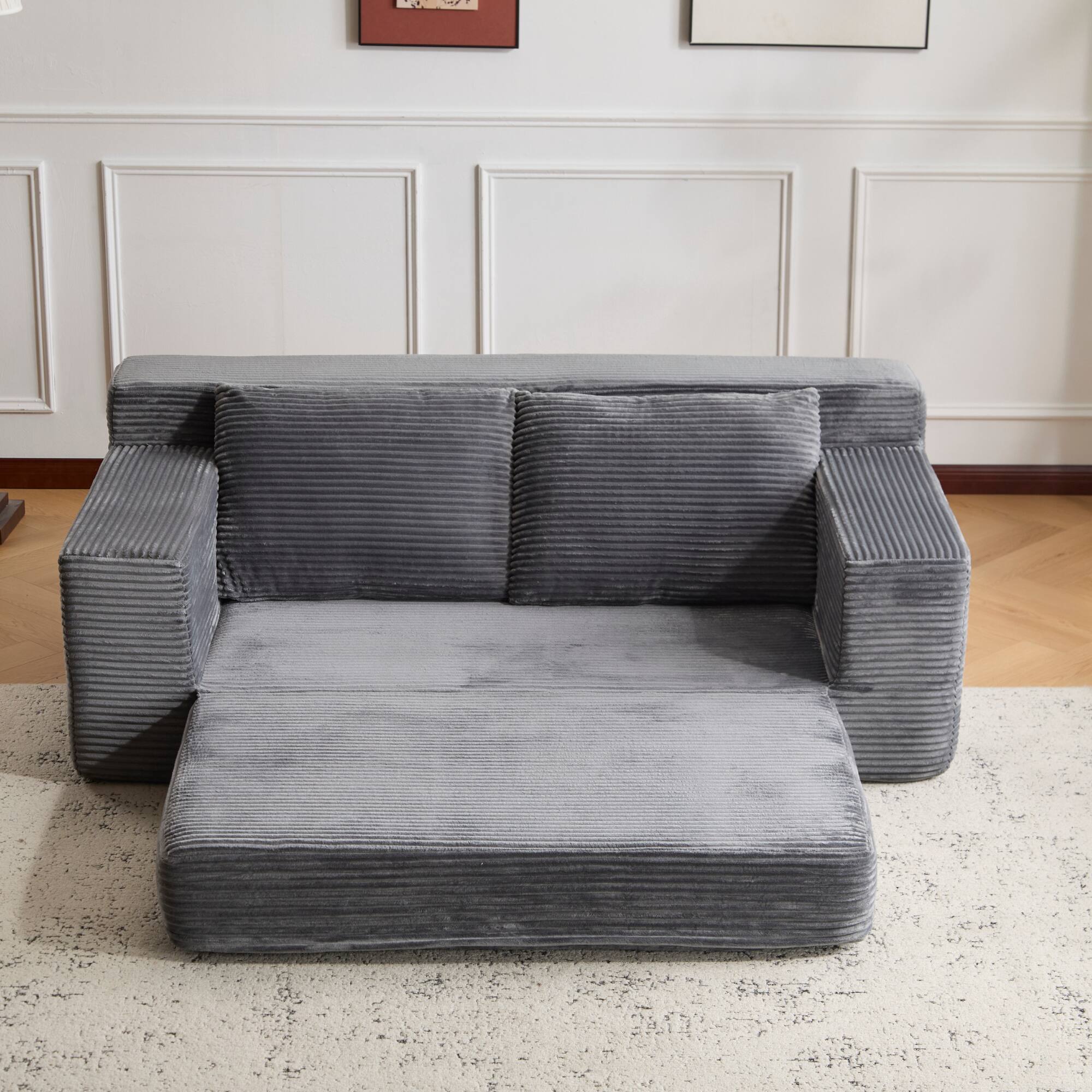 Alt View 7. GOODSILO - Modern Corduroy Loveseat Sofa Bed | Reversible Cushions & Deep Seating for Compact Spaces - Dark Grey.