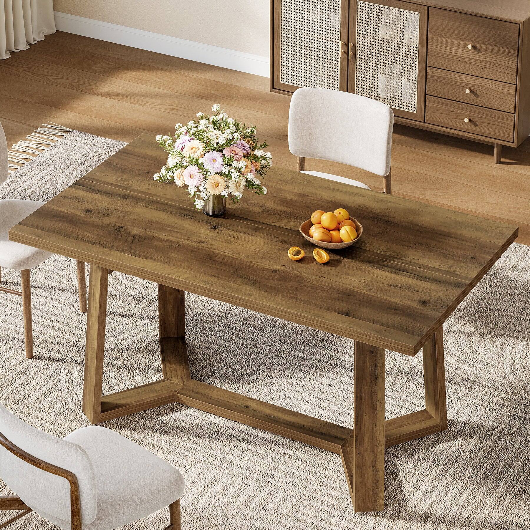 Alt View 2. Tribesigns - Dining Table with Engineered Wood Construction and Rectangular Top for Dining Room, Kitchen and Living Room - Brown.