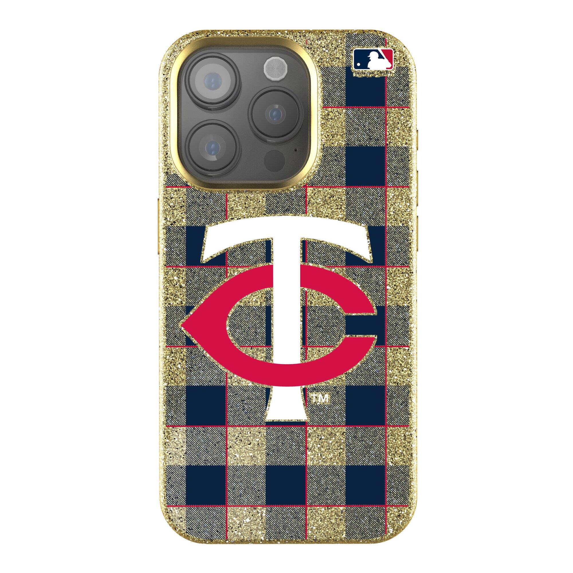 Front. Keyscaper - Plaid Bling iPhone Case - 14 Pro Max - Gold.