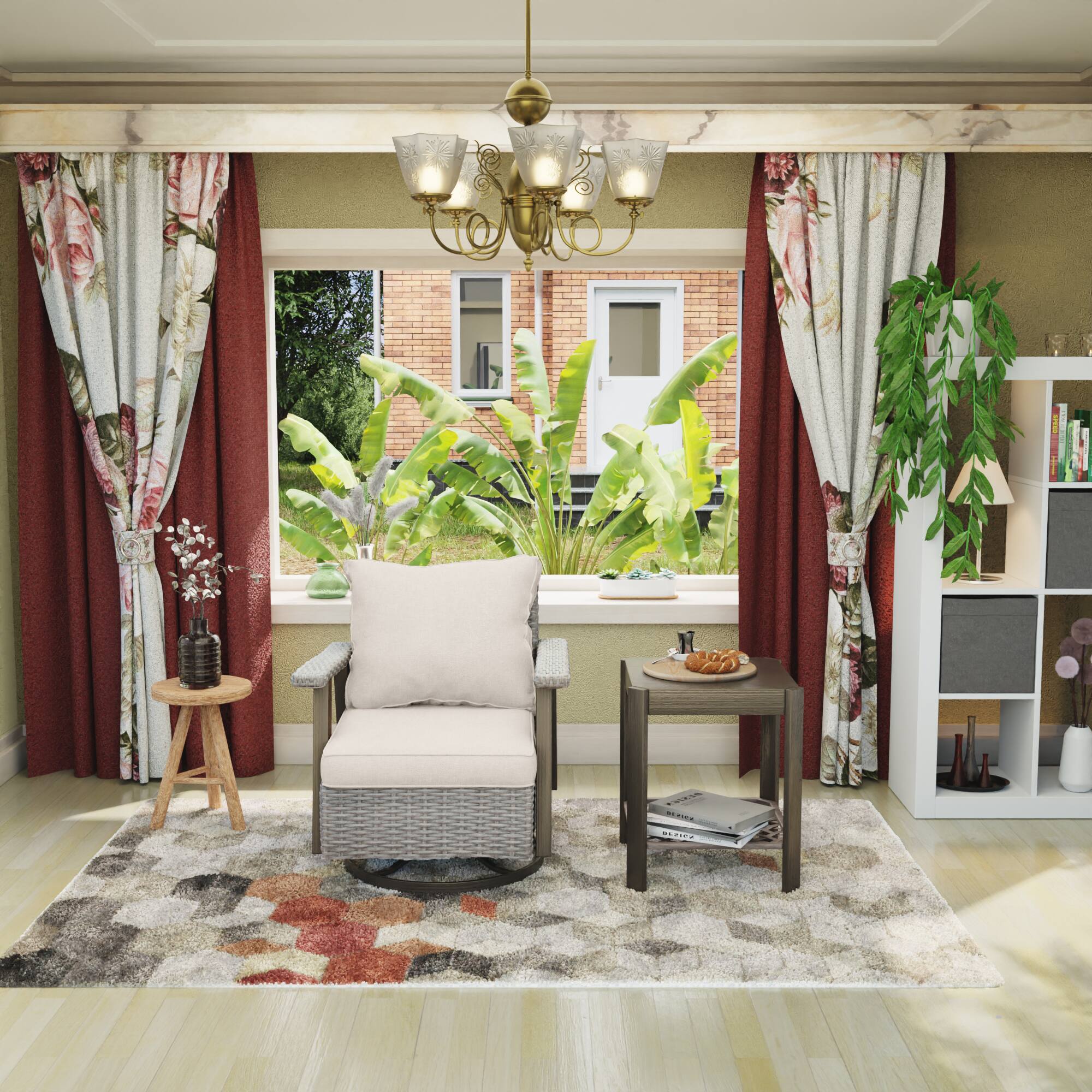 Back. Bestier - Patio Rocking Chair Set with Side Table, Cushioned Outdoor Rocker Chair for Porch & Backyard - beige.