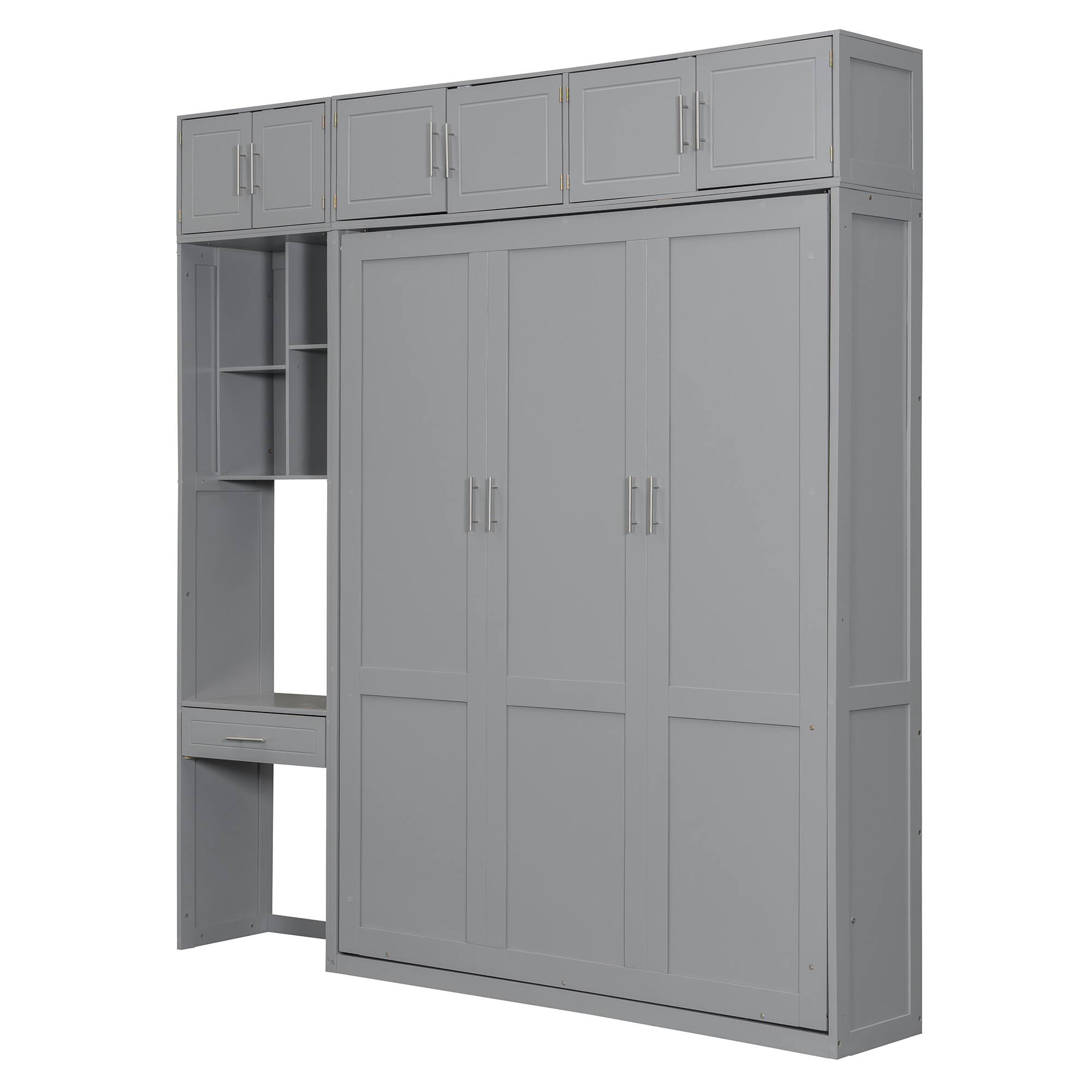 Alt View 7. Tiramisubest - Queen Size Murphy Bed with Desk, Storage, Foldable, Gray - Gray.