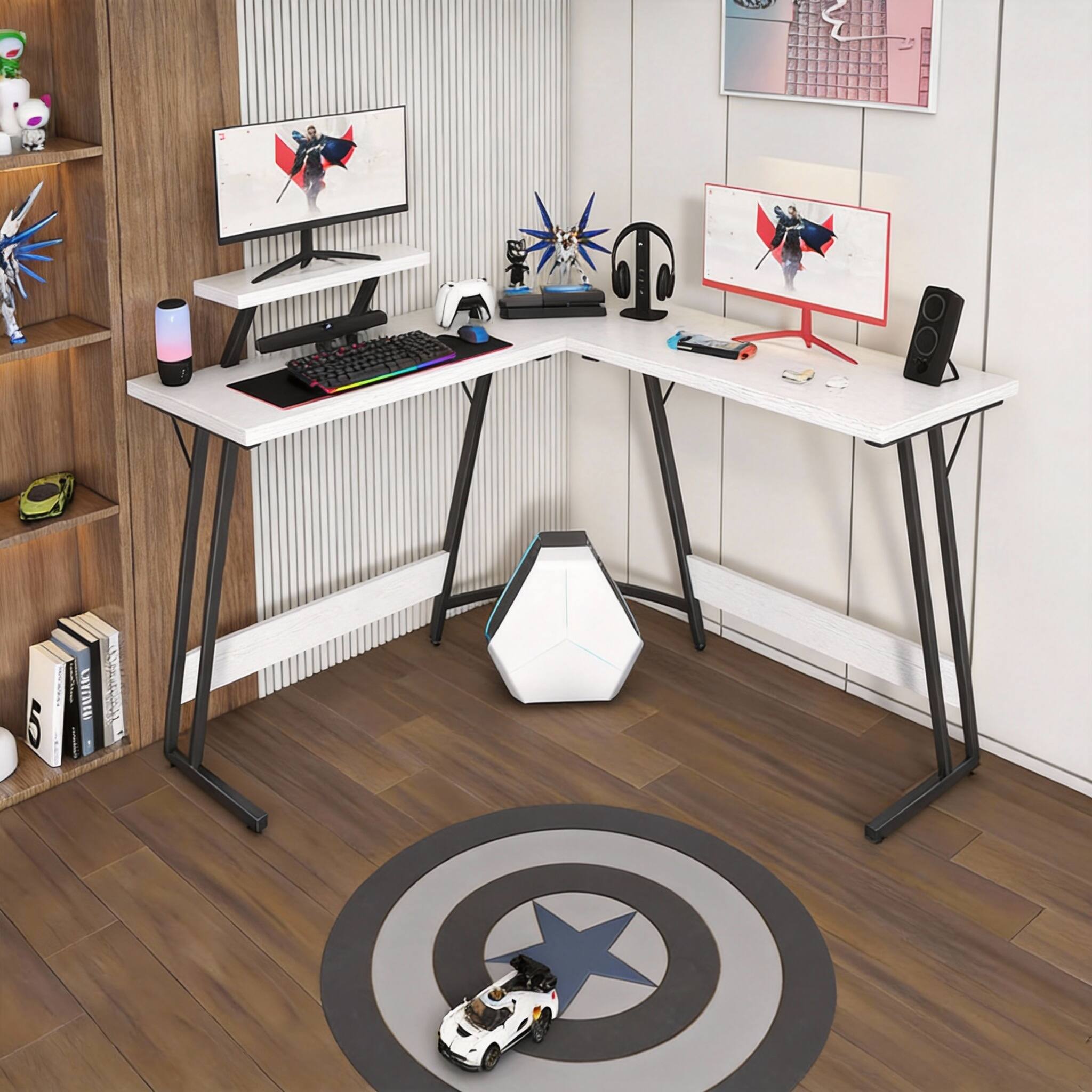 Alt View 1. Frangdom - 51 Inch L Shaped Gaming Desk Corner PC Table with Monitor Riser - Classical Brown 51 Inch.