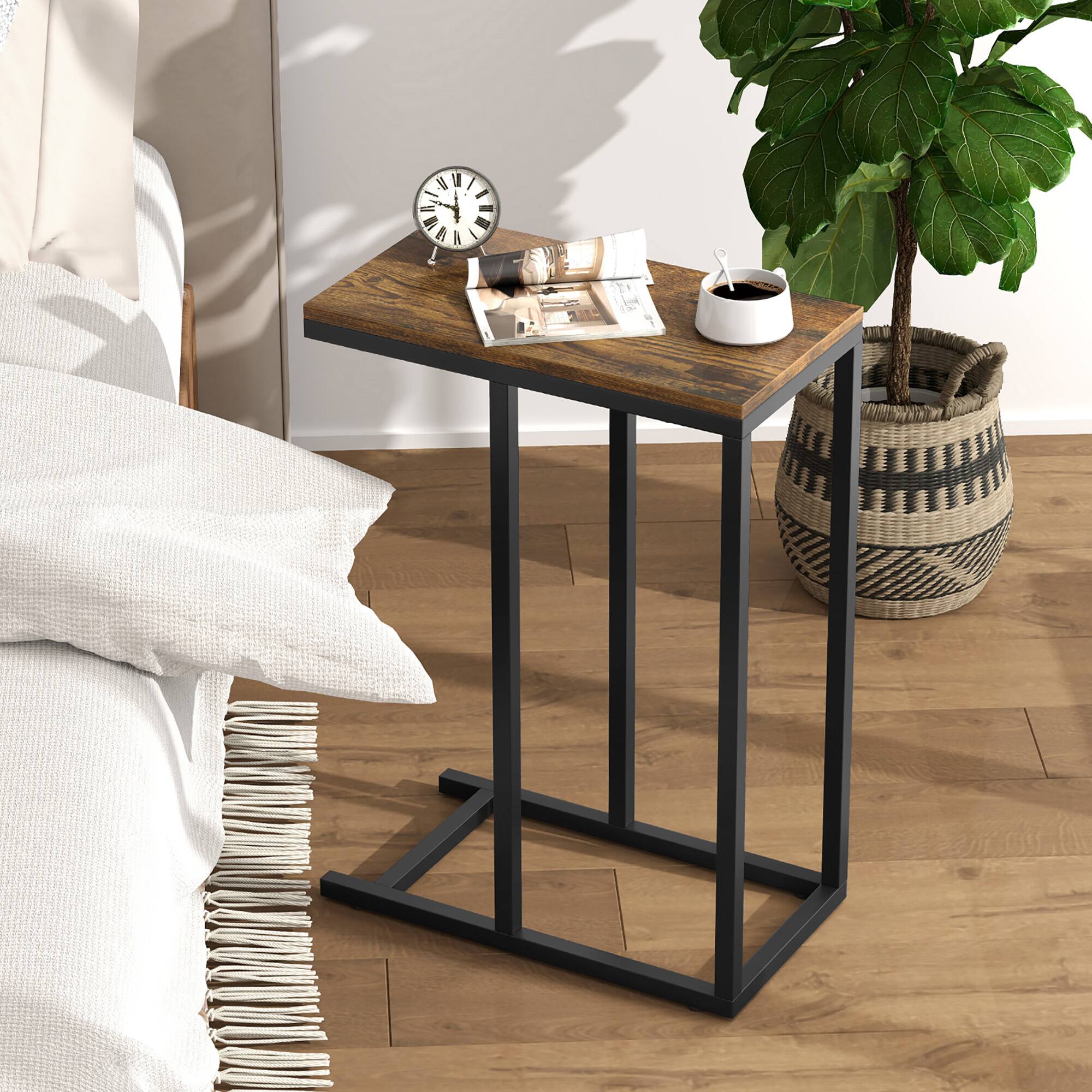 Alt View 4. Gymax - Gymax C-shaped End Table Modern Sofa Side Table w/ Adjustable Foot Pads Rustic Brown & Black - Rustic Brown, Black.