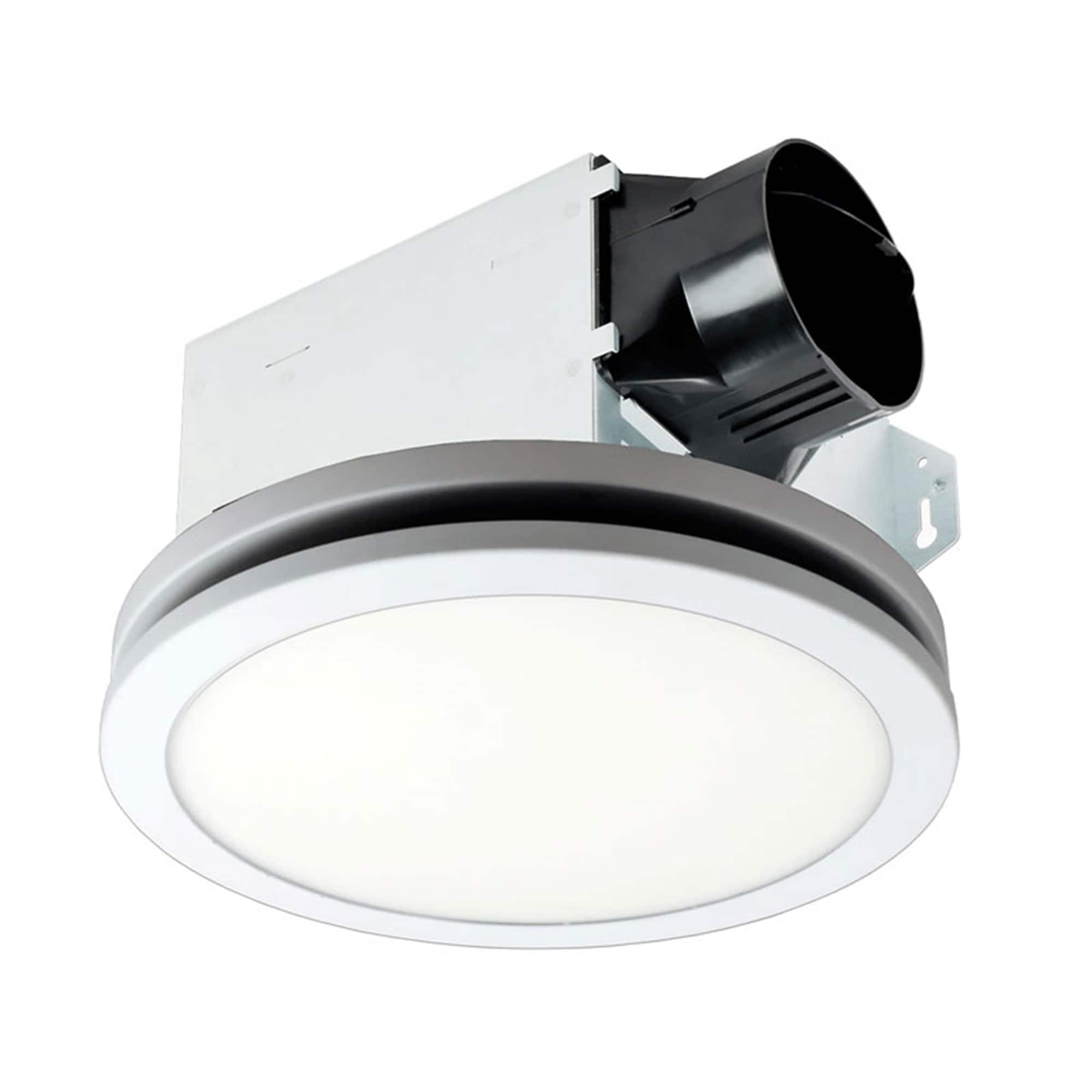 Front. Delta Breez - Delta Breez Integrity 100 CFM Exhaust Fan, LED Edge-Lit Flat Round Panel, White - White.