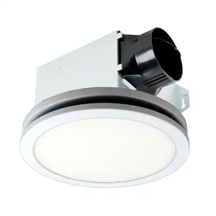 Front. Delta Breez - Delta Breez Integrity 100 CFM Exhaust Fan, LED Edge-Lit Flat Round Panel, White - White.