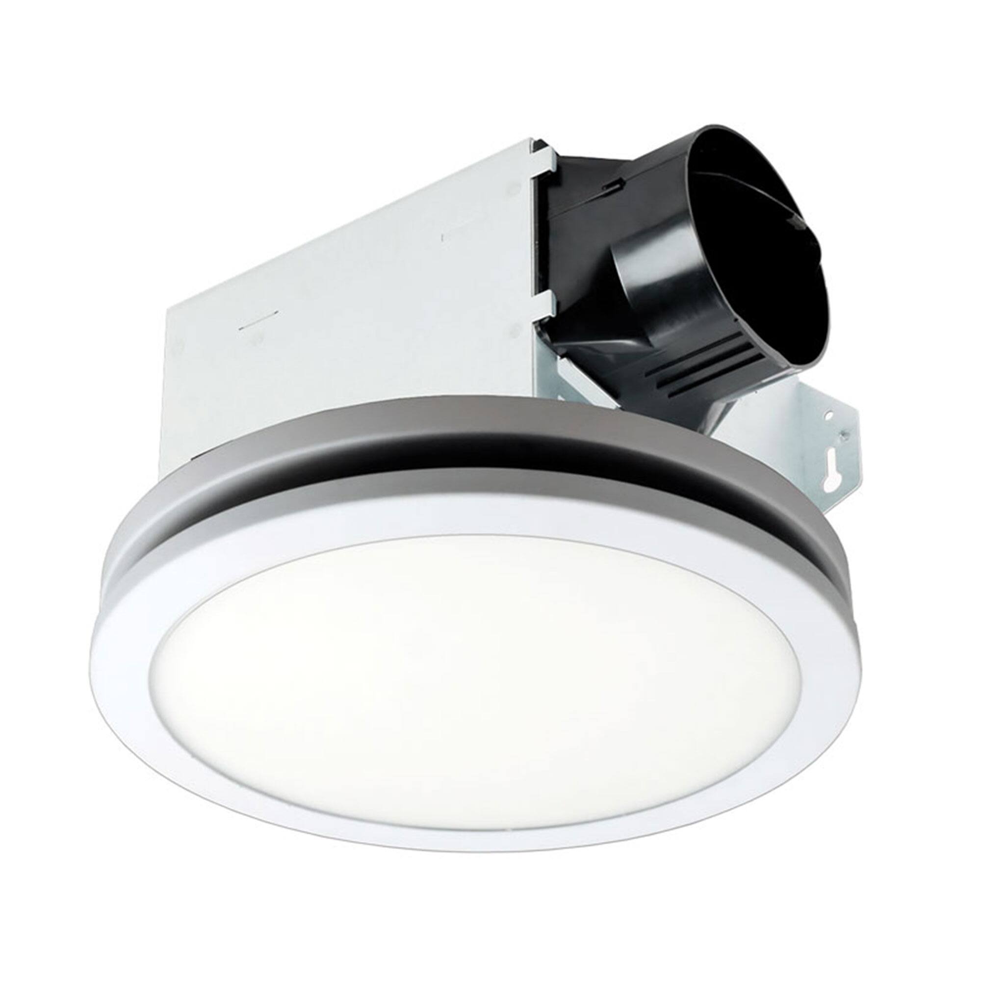 Front. Delta Breez - Delta Breez Integrity 100 CFM Exhaust Fan, LED Edge-Lit Flat Round Panel, White - White.