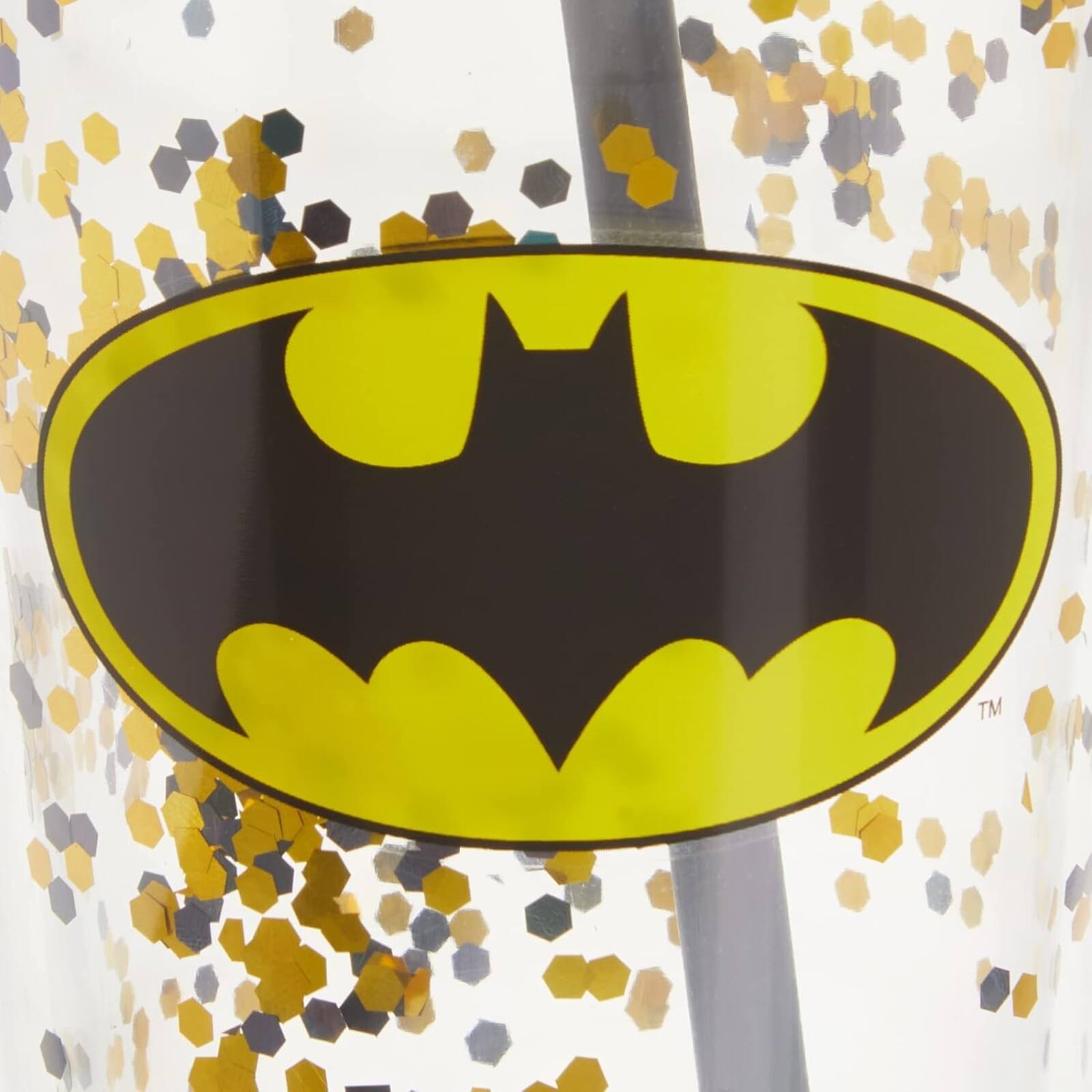 Alt View 1. Spoontiques - Spoontiques DC Comics Batman Logo Double Walled Insulated Acrylic Tumbler Glitter Cup with Straw 20 ounce - Multicolor.