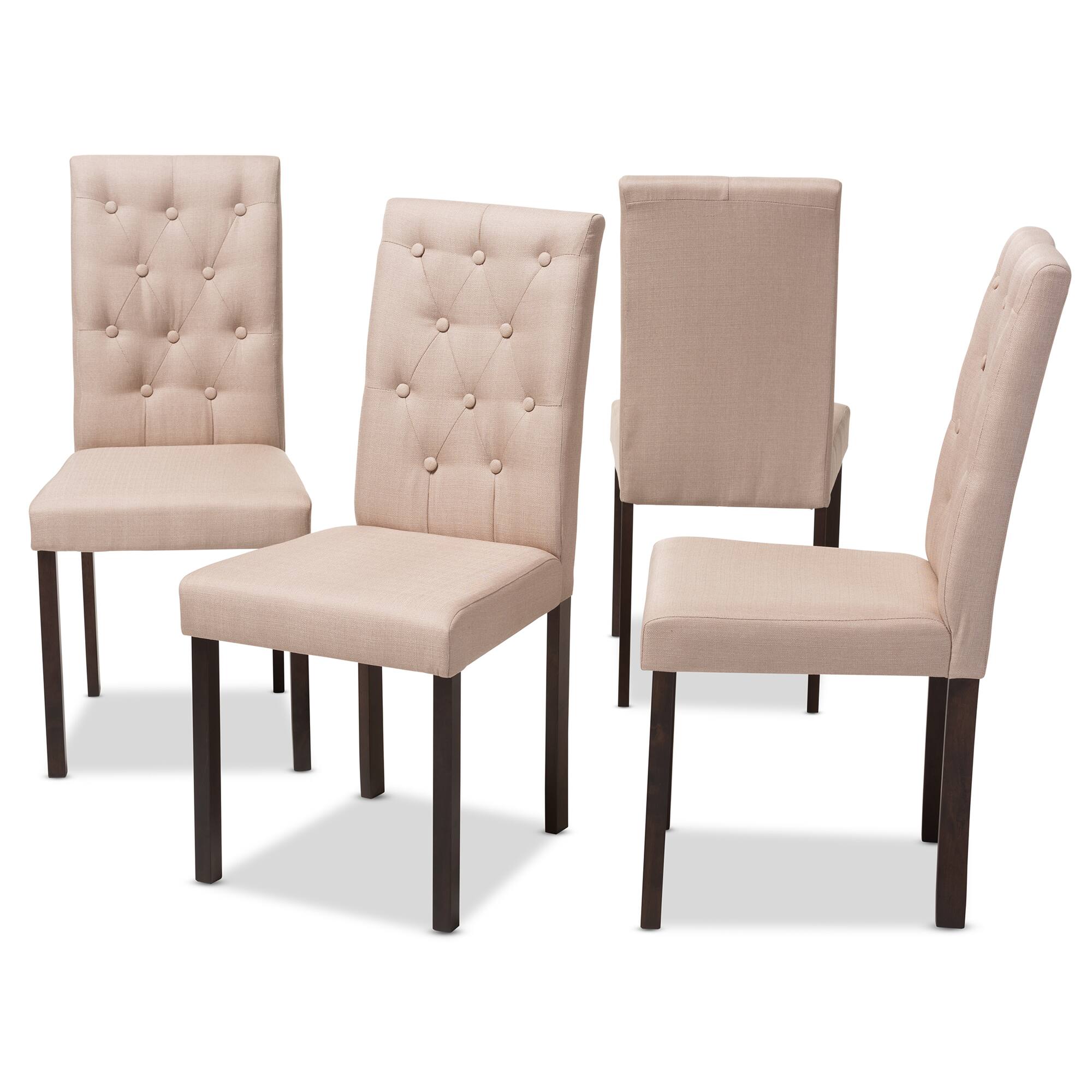 Angle. Baxton Studio - Gardner Modern and Contemporary Finished Fabric Upholstered Dining Chair - Beige/Dark Brown.
