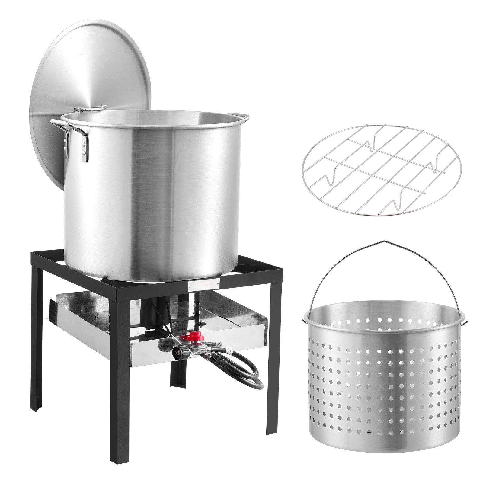 Front. Glintex - Seafood Boiling Kit 60Qt Outdoor Aluminum Pot with Strainer Basket Burner 100000 BTU for Crab Crawfish Lobster Cooking - Black/Silver.