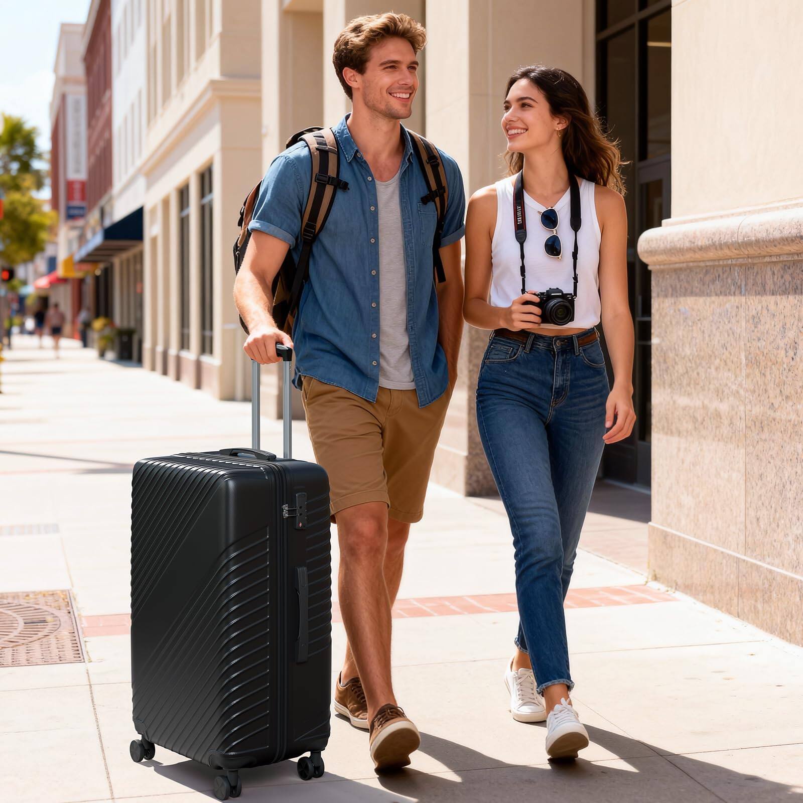 Angle. Yardgrace - 24" Hard Shell ABS Carry-On Luggage, Lightweight Expandable Suitcase with Double Spinner Wheels & Lock - Black.