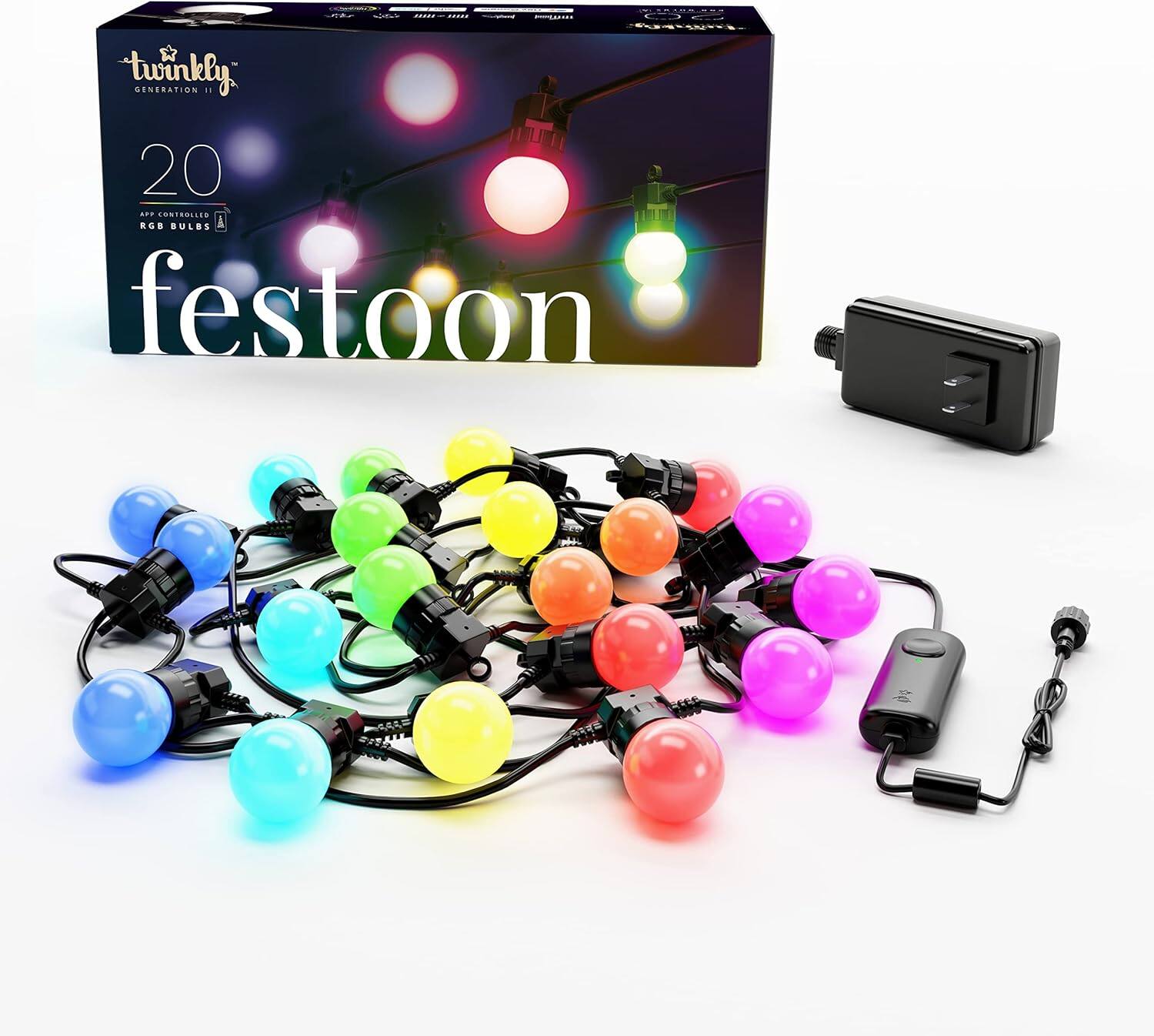 NS twinkly GENERATION II 20 APP CONTROLLED RGB DULBS festoon