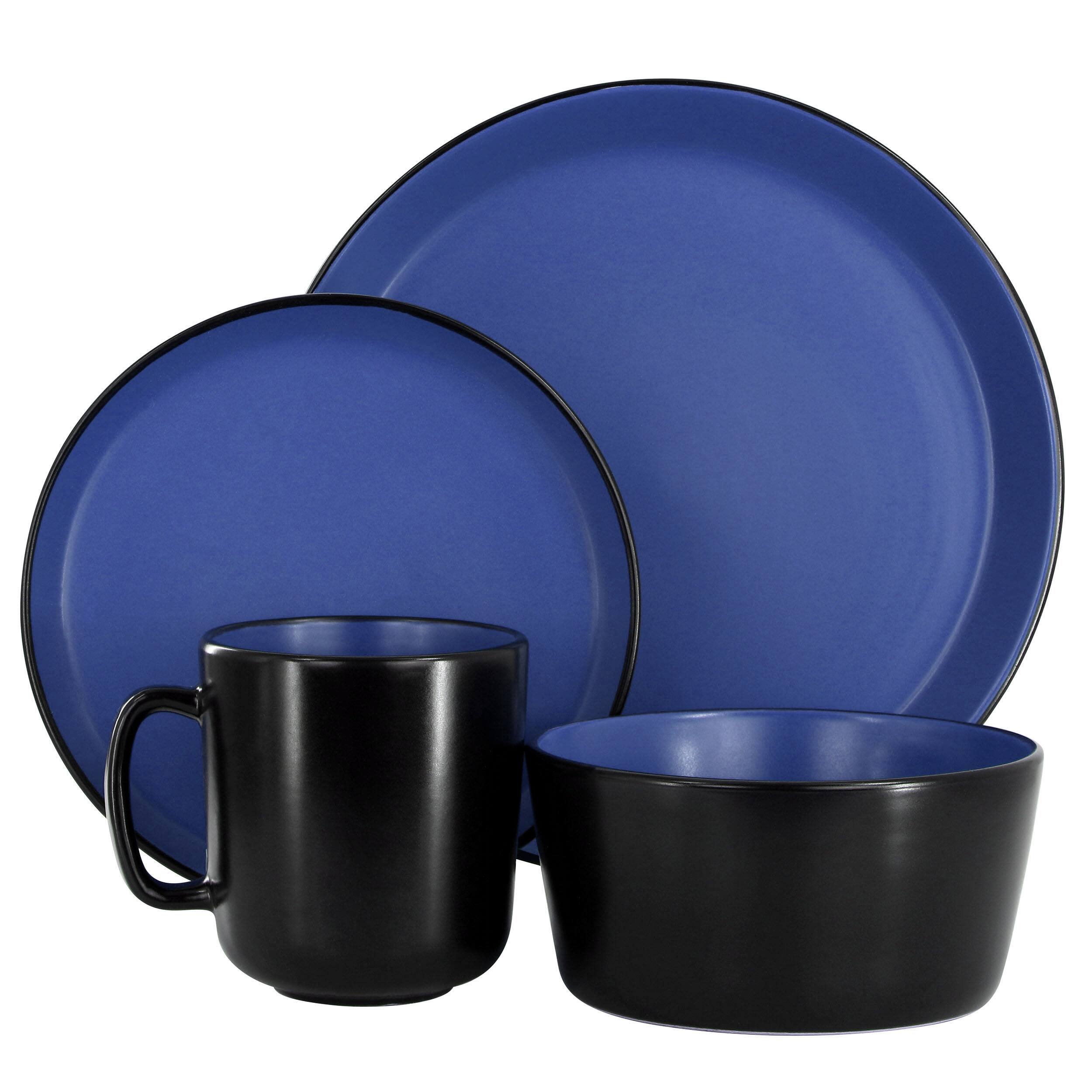 Alt View 1. Elama - Elama Bacarra 16 Piece Stoneware Dinnerware Set in Two Tone Black and Blue - Black and Blue.